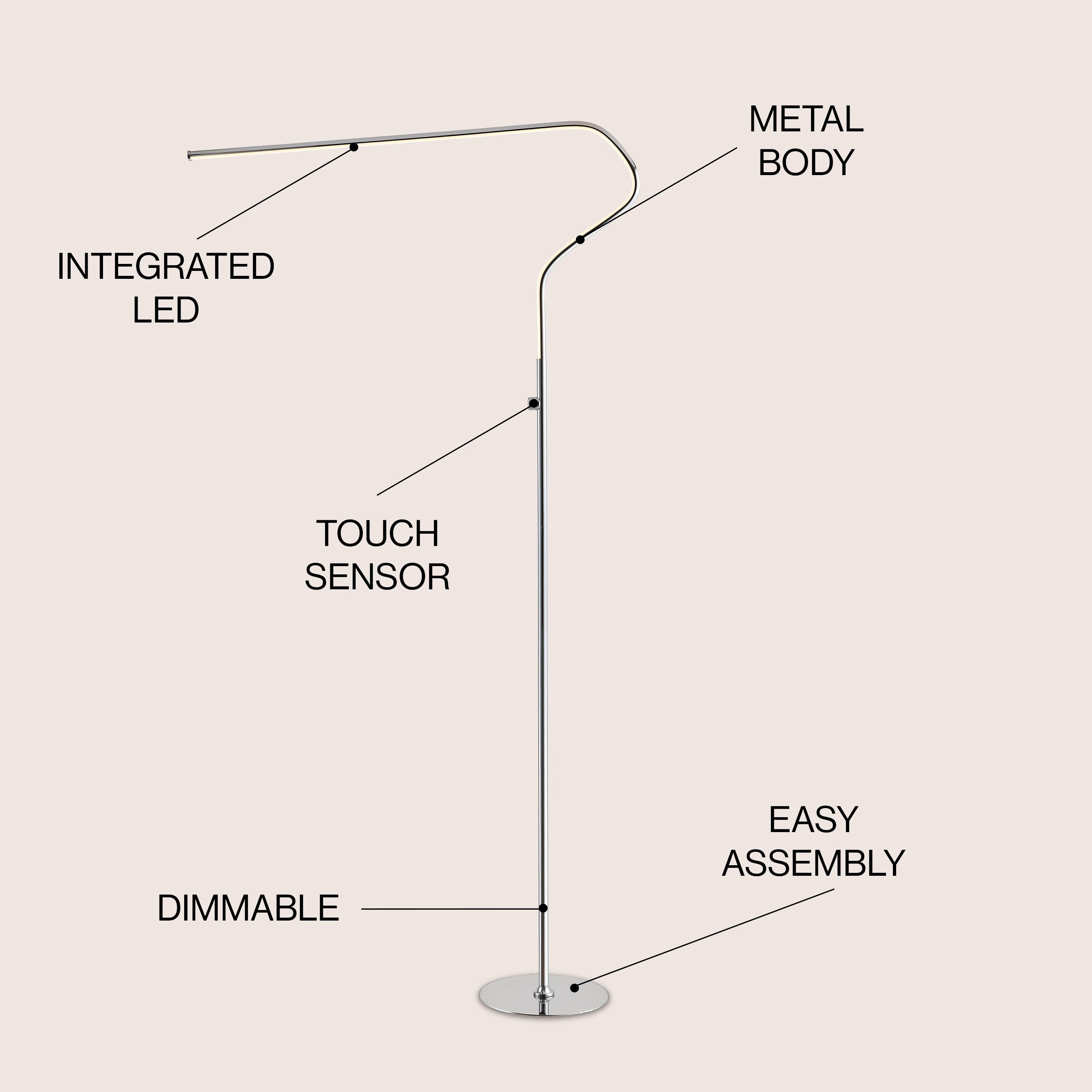 JONATHAN Y JYL7020A Julian 65.25" Integrated LED Metal Floor Lamp, Minimalistic, Modern, Contemporary for living room, dinning room, bedroom, office, Chrome
