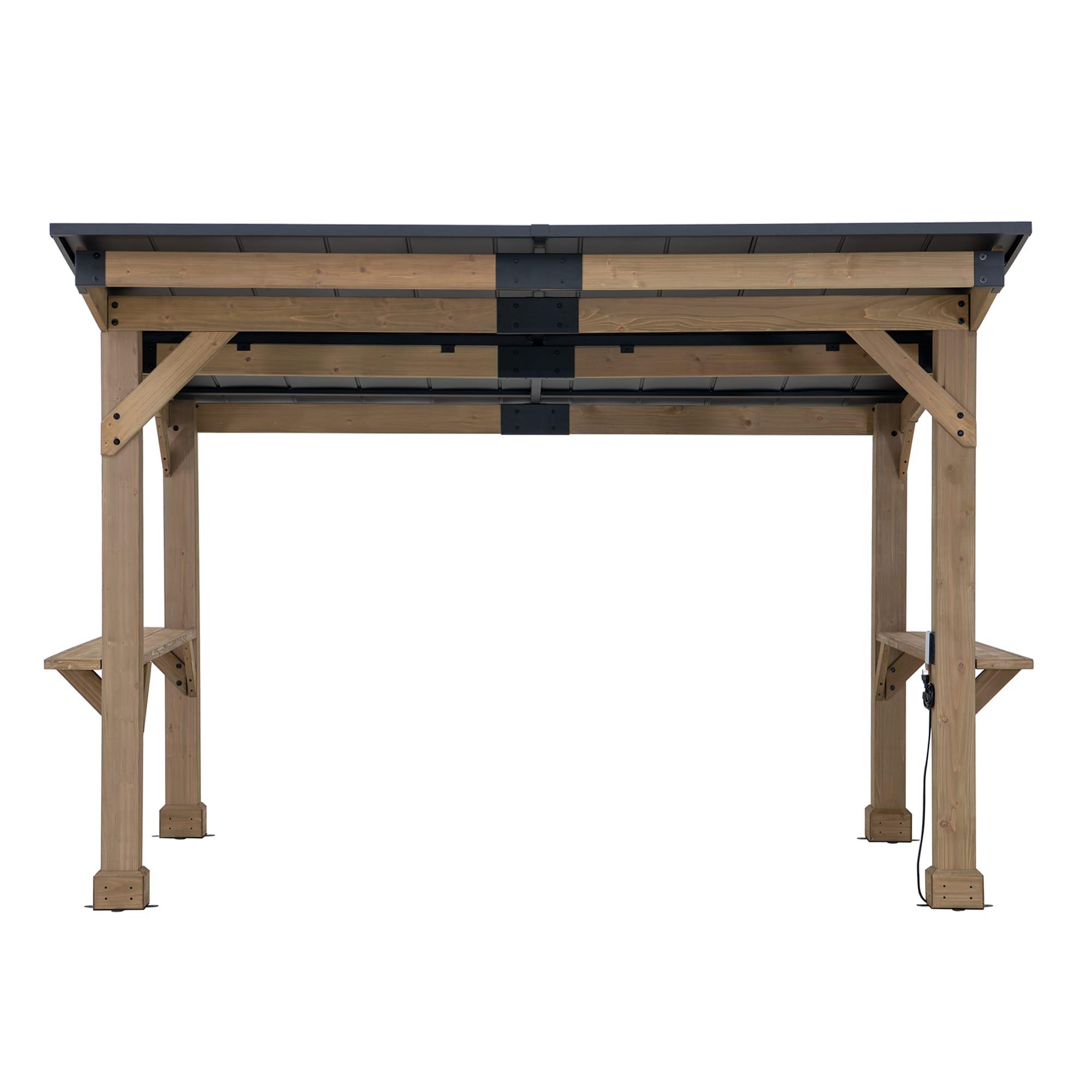 Sunjoy Sunjoy Wooden Grill Gazebo 10 ft. x 12 ft. Outdoor Cedar Frame BBQ Gazebo, Backyard Hot Tub Gazebo with Metal Hardtop Roof, Exclusive PowerPort and Bar Shelves