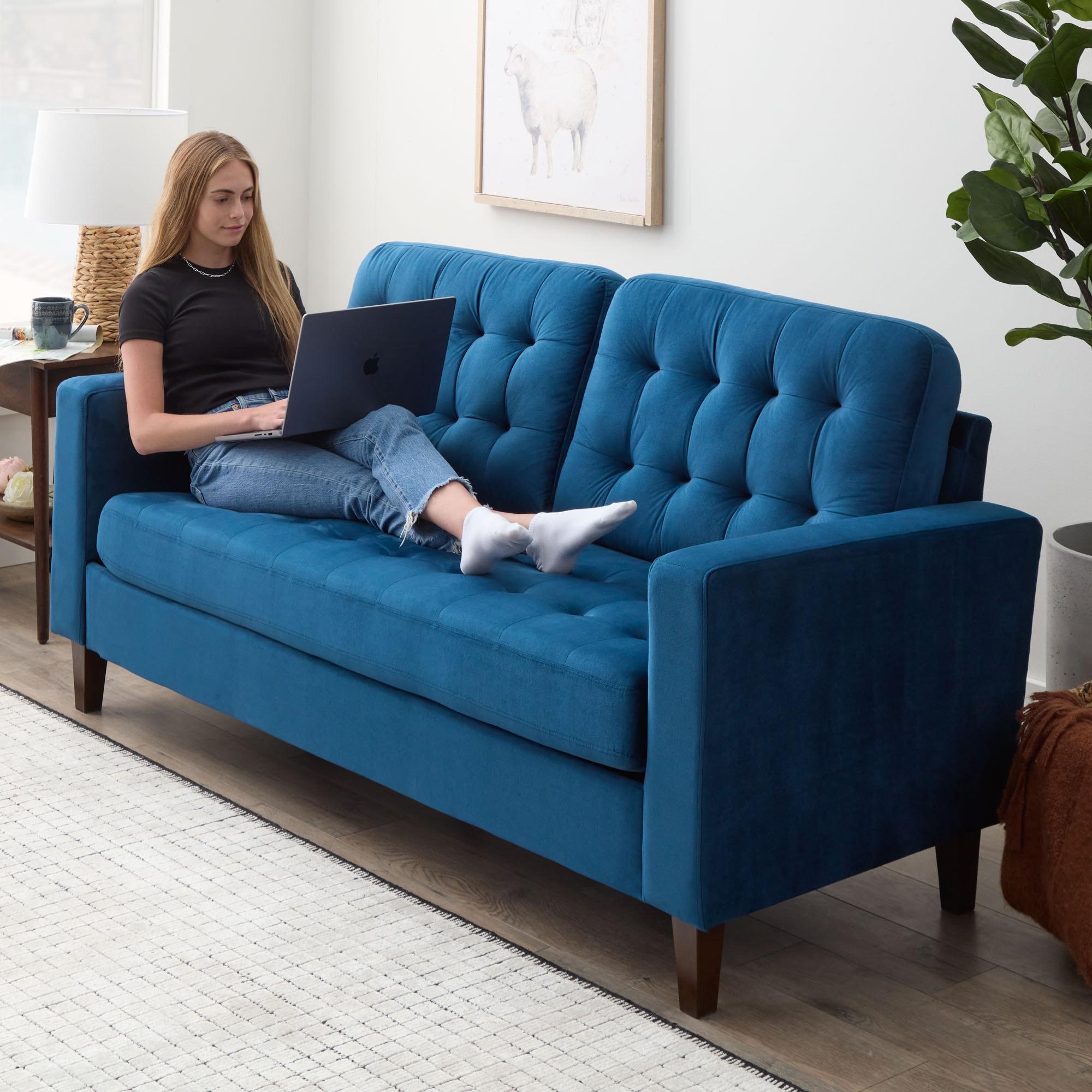 76” Brynn Upholstered Square Arm Sofa with Buttonless Tufting - Brookside Home