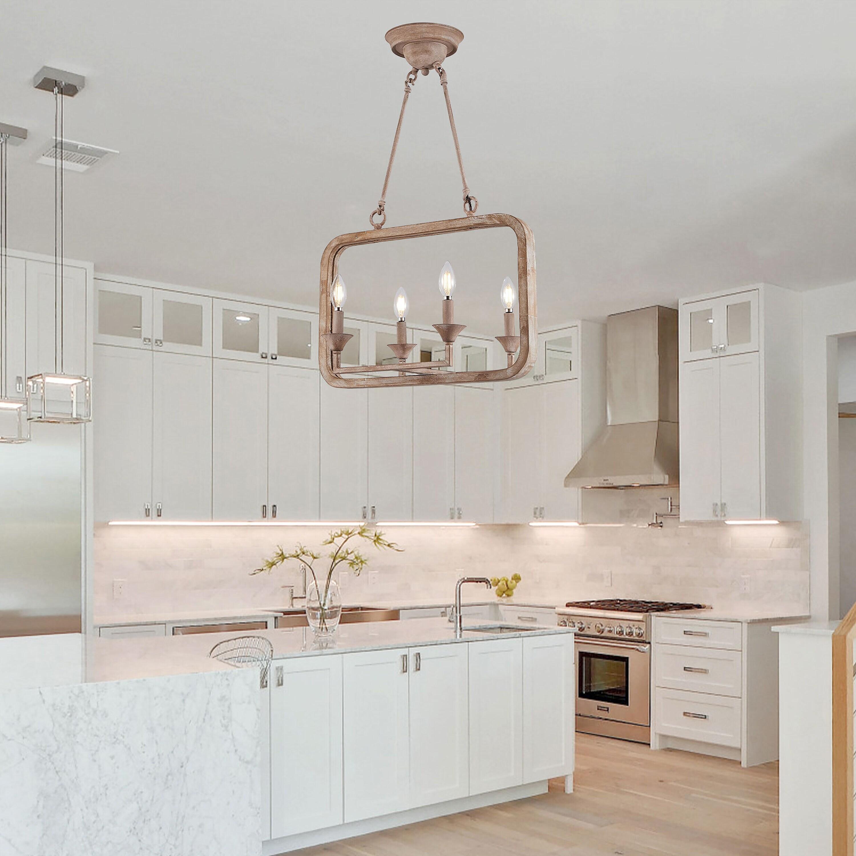 Cusp Barn Chandelier 4 -Light Brushed Brown Farmhouse Bare bulb For Use in Bedrooms, Dining Rooms, Foyers, Kitchens, Living Rooms Chandelier