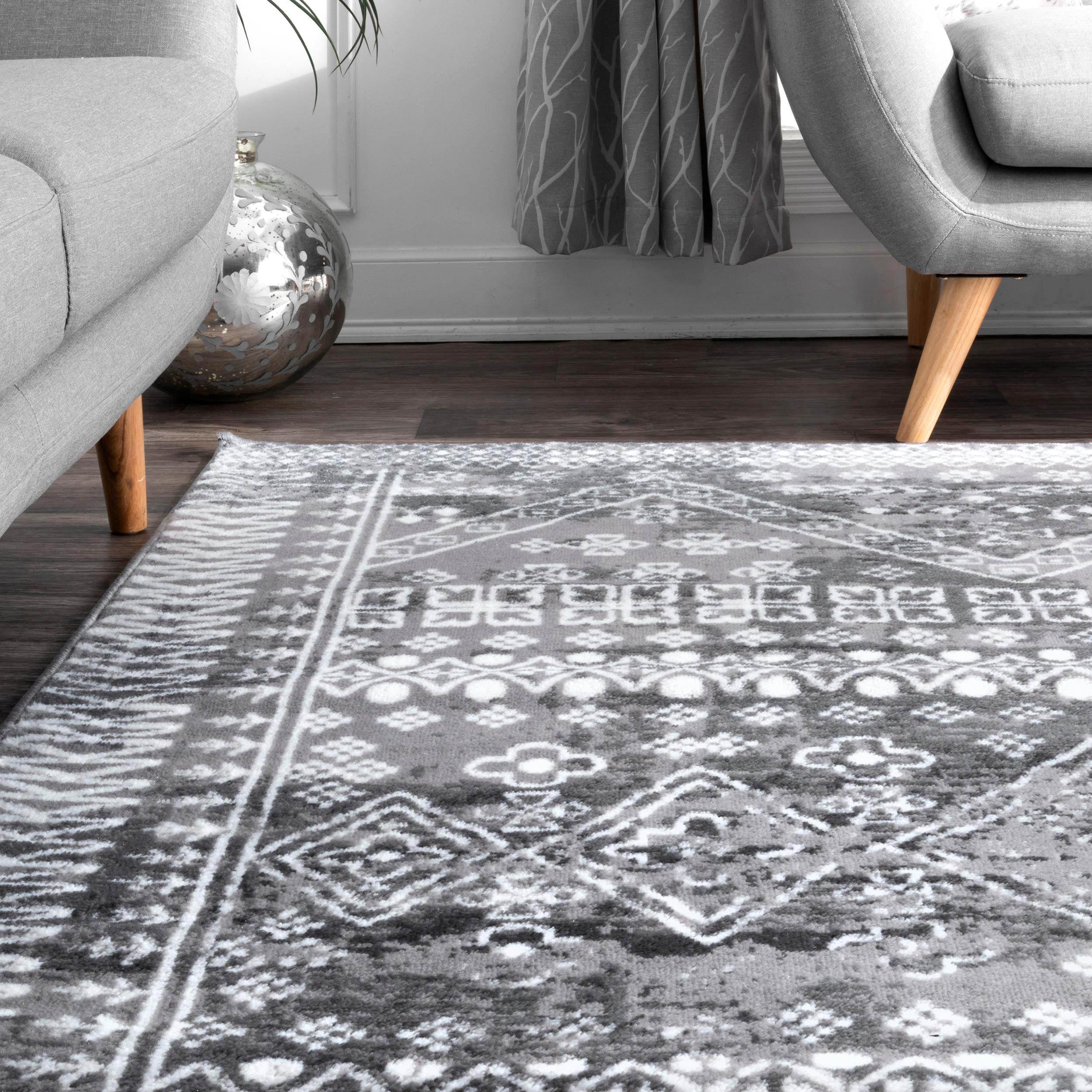 Nuloom Frances Moroccan 7x9 Indoor Area Rug for Living Room Bedroom Dining Room Kitchen, Grey/Ivory