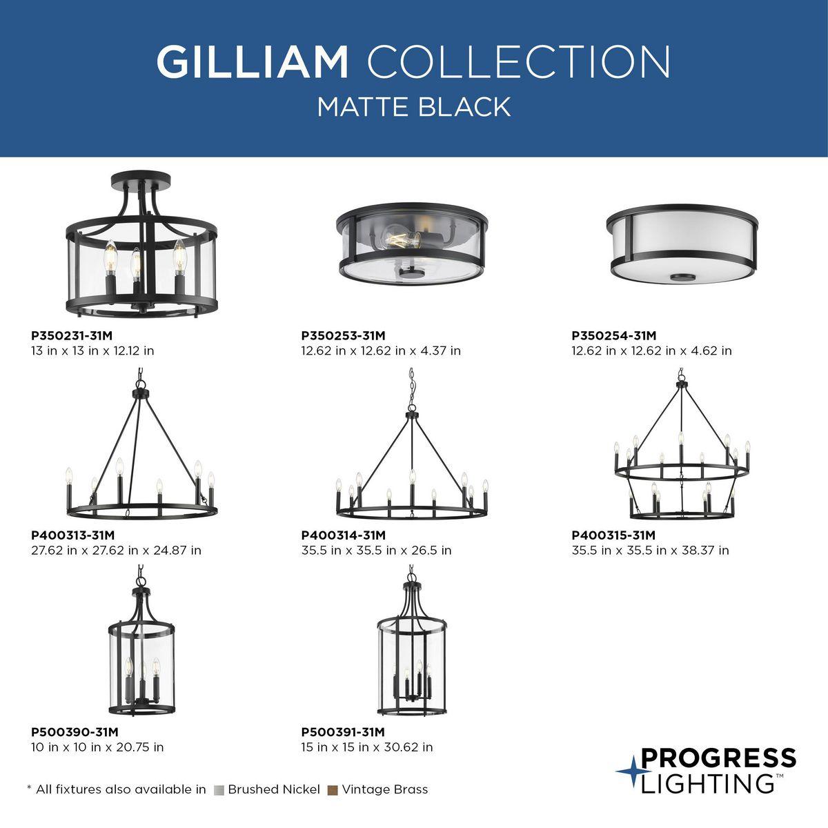 Progress Lighting Gilliam 2-Light Flush Mount, Vintage Brass, Clear Curved Glass