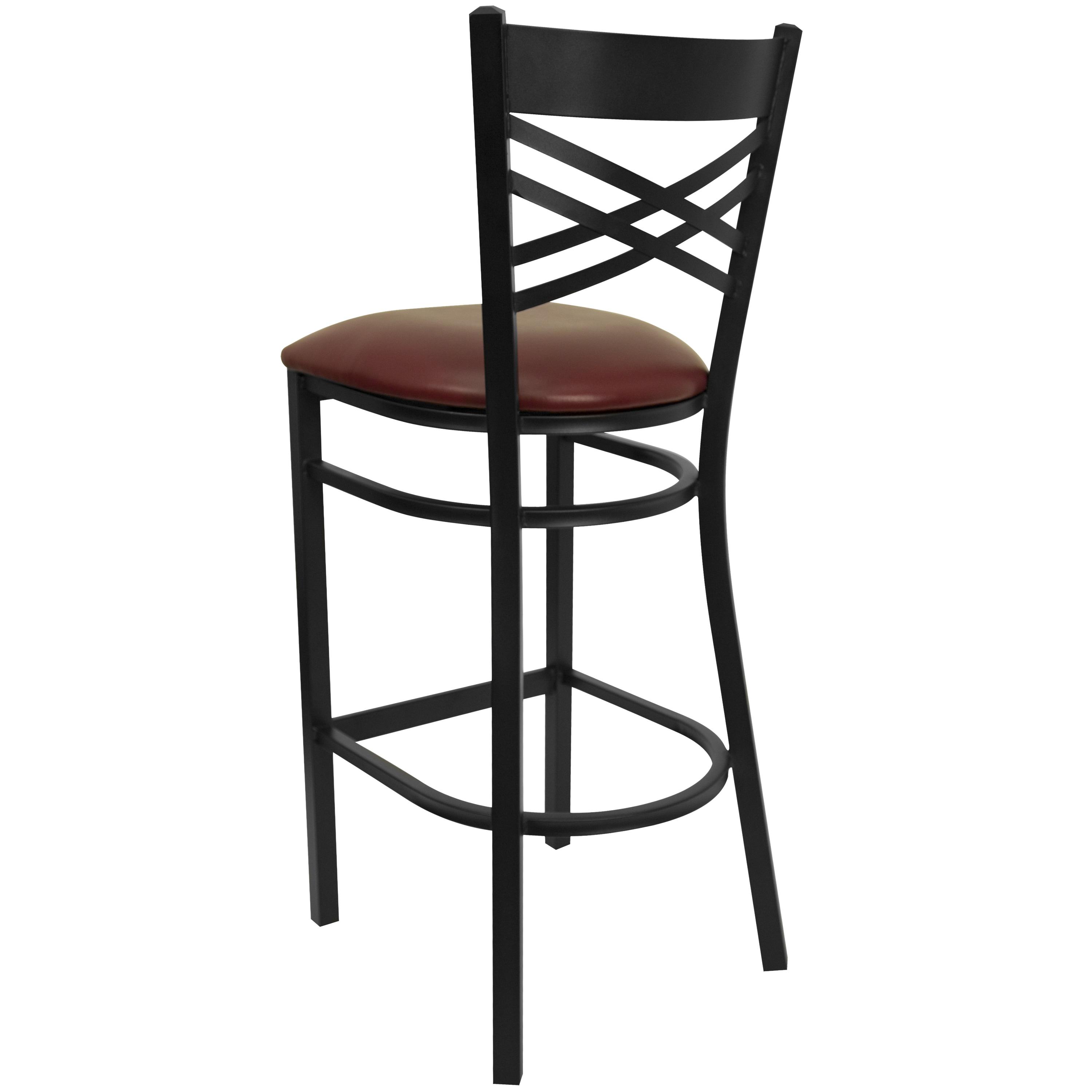 Flash Furniture HERCULES Series Black ''X'' Back Metal Restaurant Barstool - Burgundy Vinyl Seat