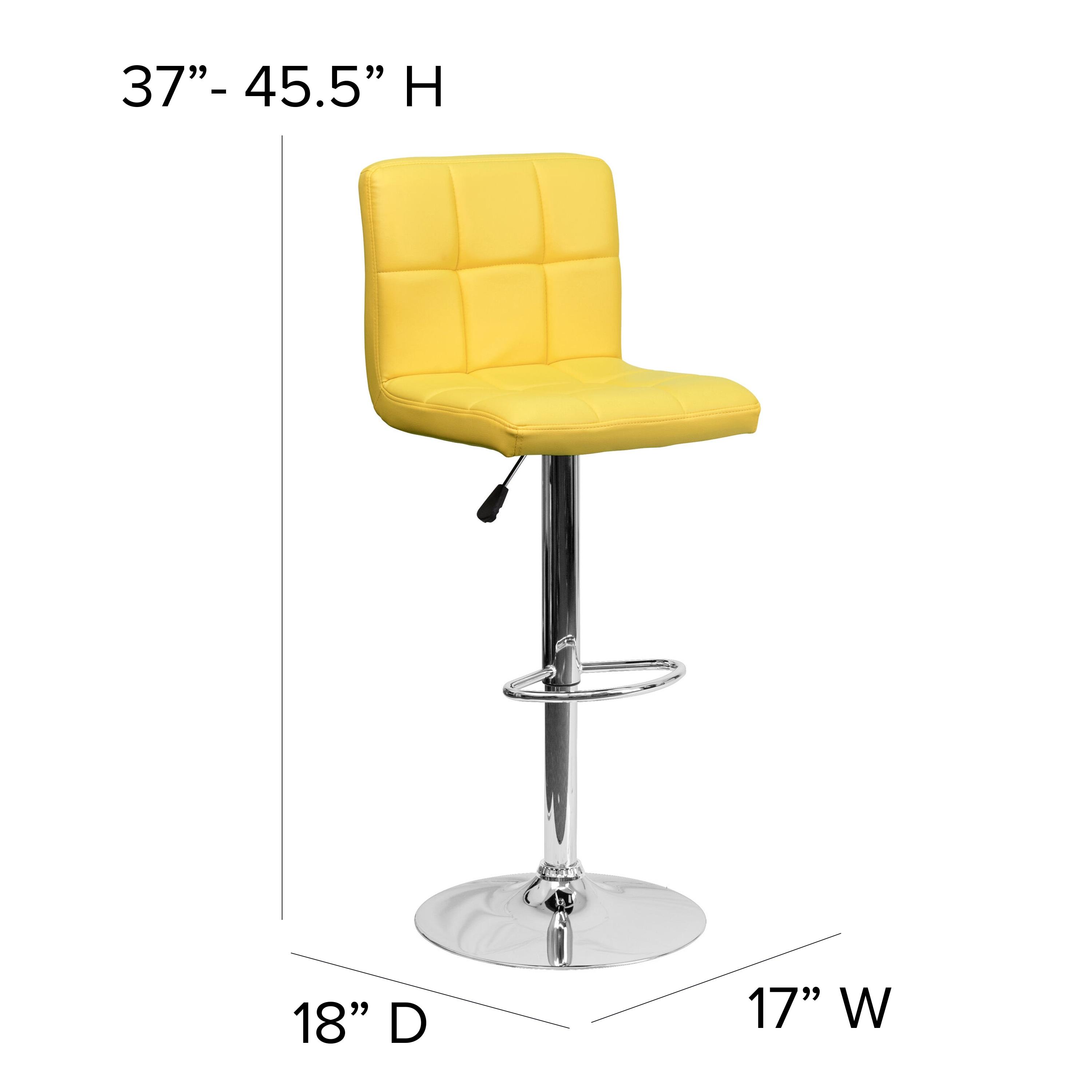 Flash Furniture Contemporary Yellow Quilted Vinyl Adjustable Height Barstool with Chrome Base