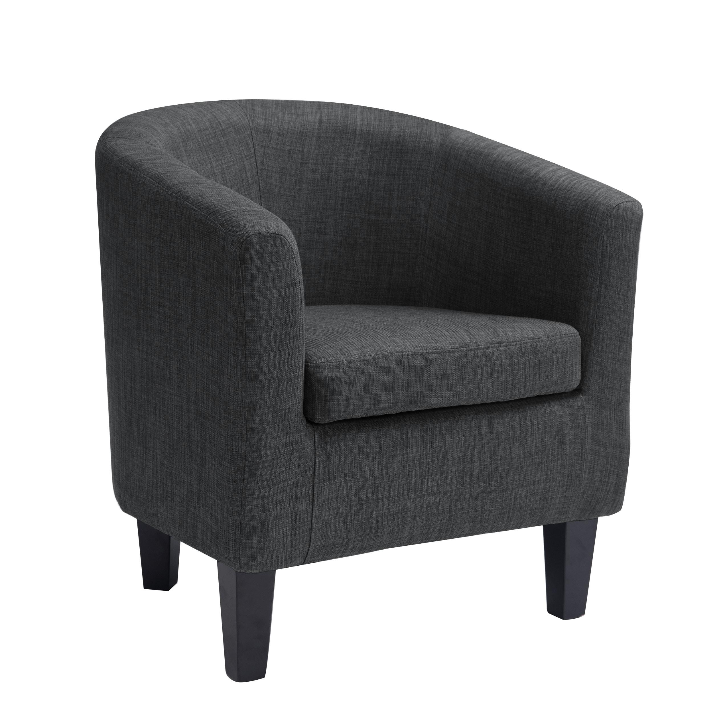 Antonio Tub Chair - Dark Gray - CorLiving: Upholstered Barrel, Removable Cushion, Rubberwood Legs