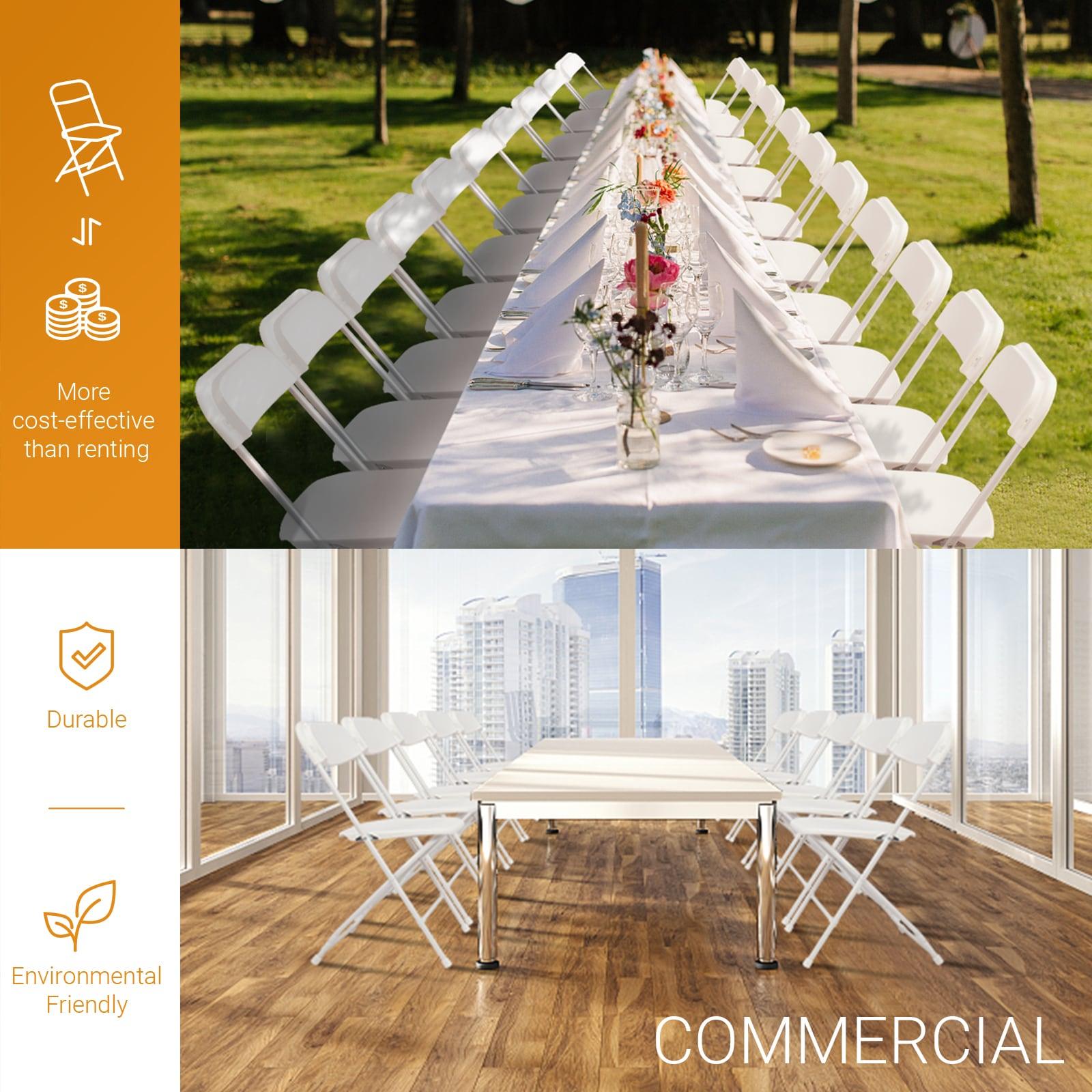 FCH White Folding Chair，Foldable Metal Frame with Solid Plastic Seat, Portable for Event Party Outside Dining Game，10 Pack