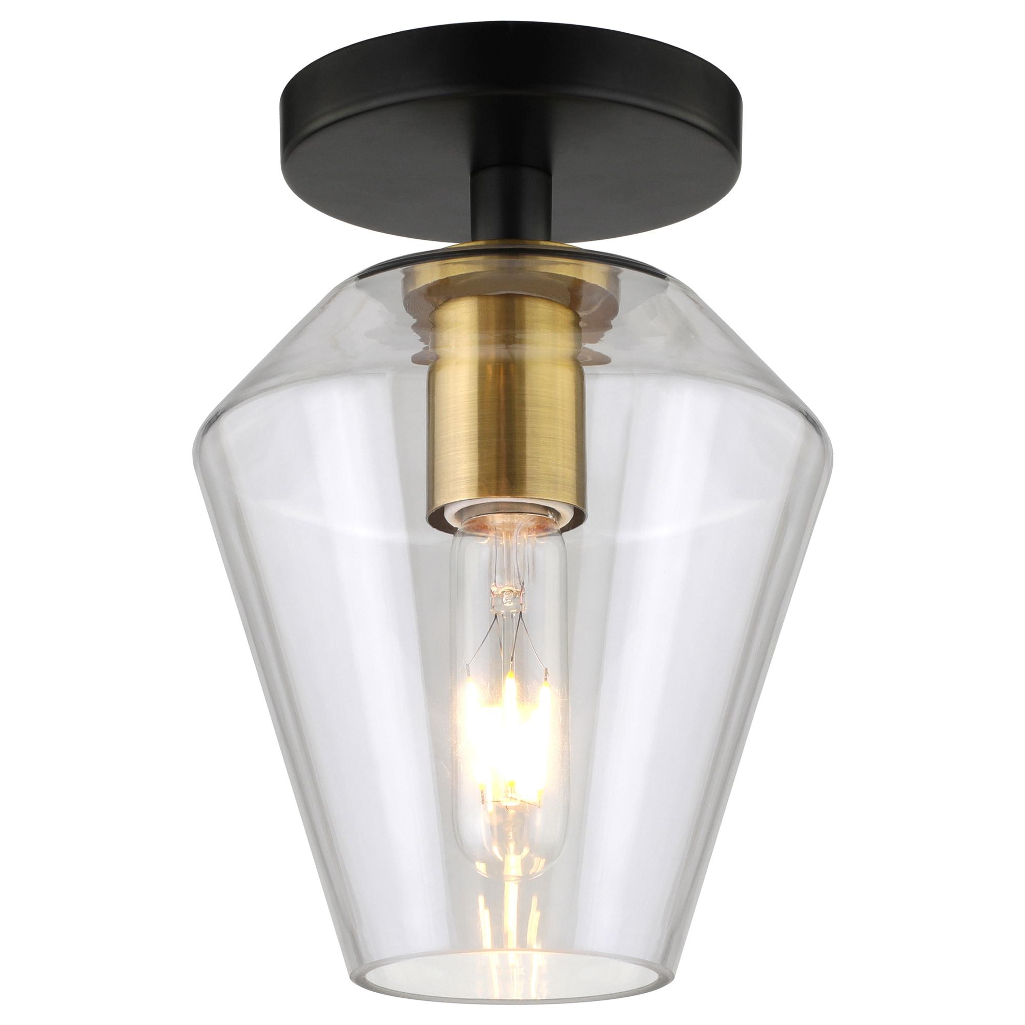 Hudson and Canal 7" Wide Semi Flush Mount: UL Listed, Retro-Inspired, Metal/Glass Fixture