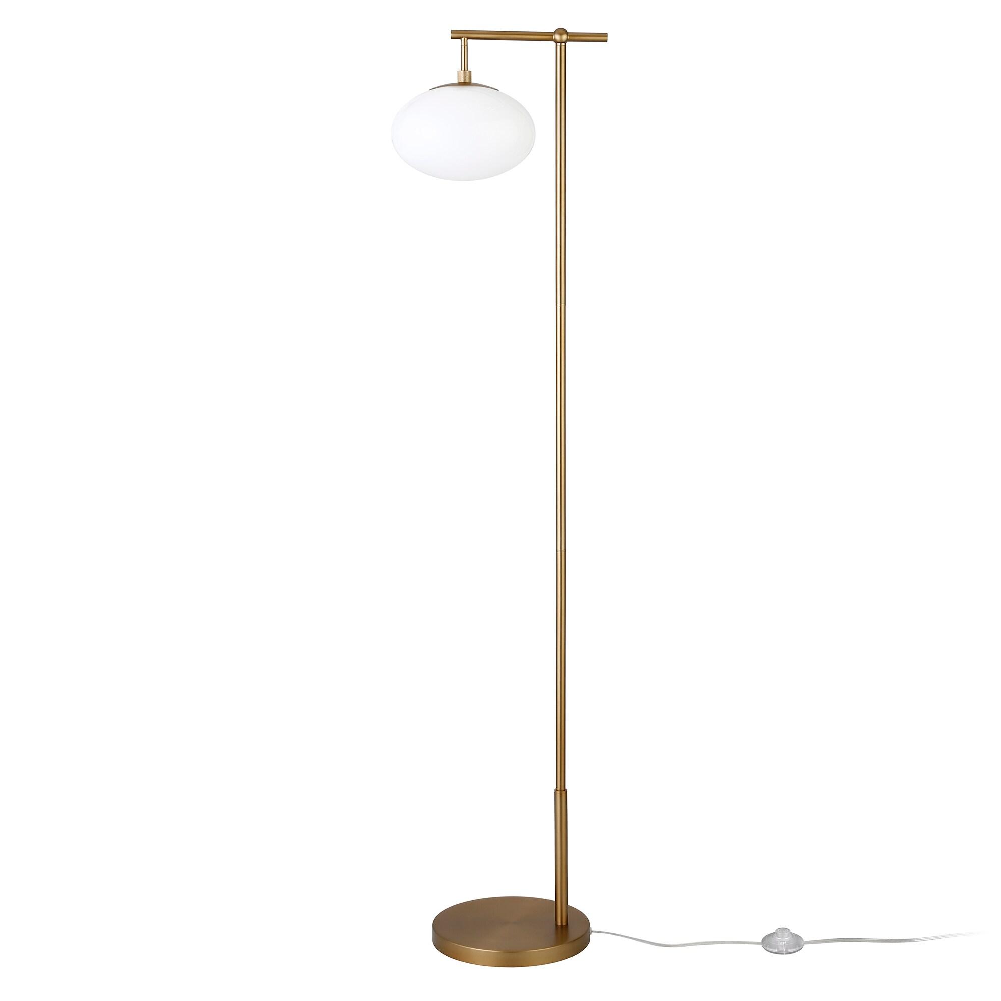 Henn&Hart 12" Brushed Brass Finish Metal/Glass Floor Lamp