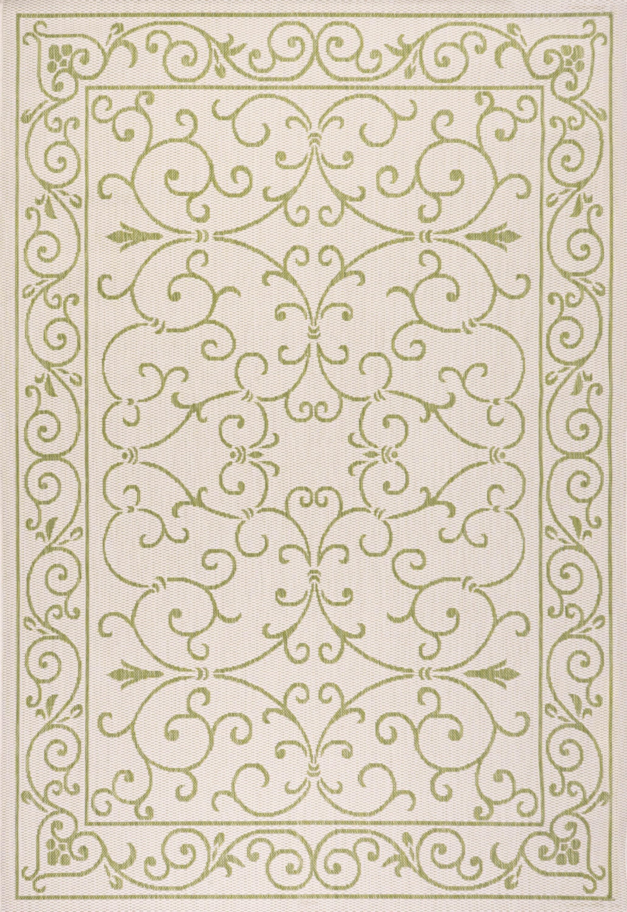9' x 12' Charleston Vintage Filigree Textured Weave Indoor/Outdoor Area Rug, Cream/Green - JONATHAN Y
