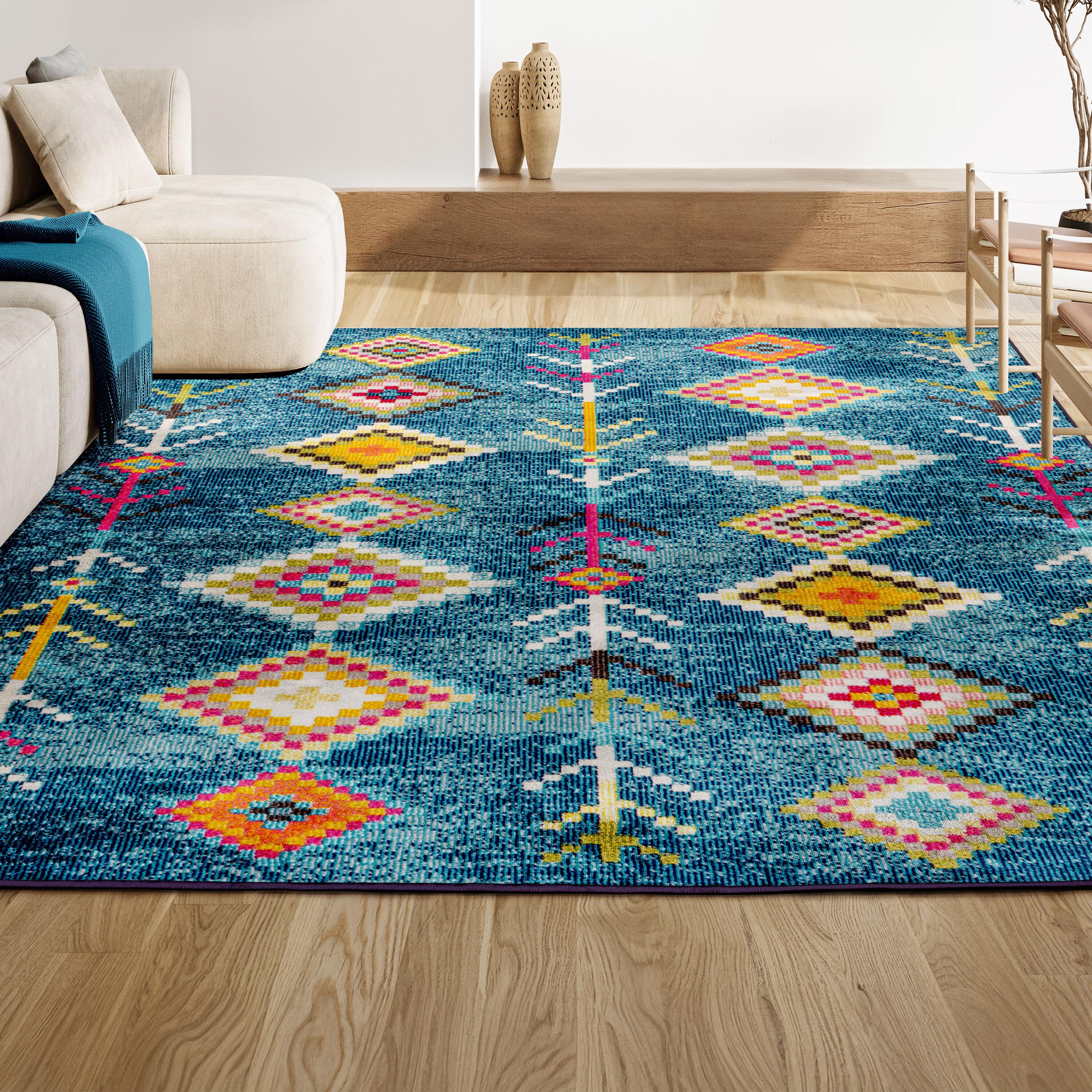 JONATHAN Y Love Geometric Dark Blue/Multi 2 ft. x 8 ft. Runner Rug