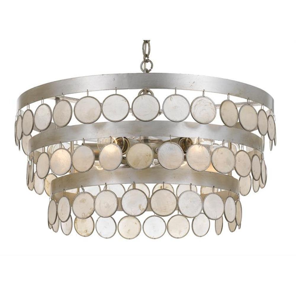 Antique Silver 6-Light Chandelier with Capiz Shell Accents