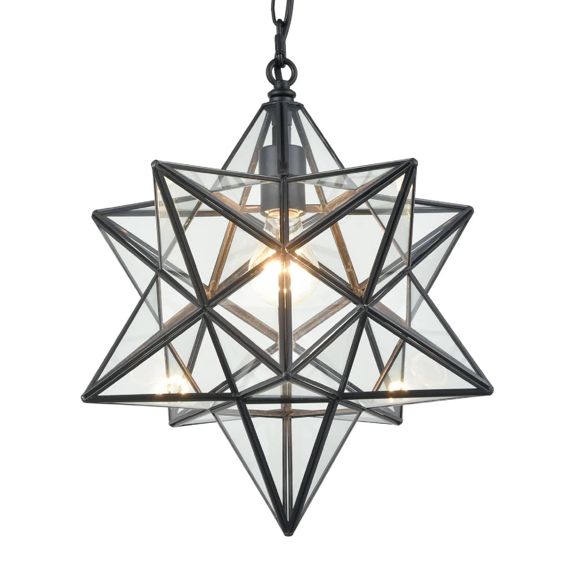 Geometric Black and Clear Glass Star Pendant Light