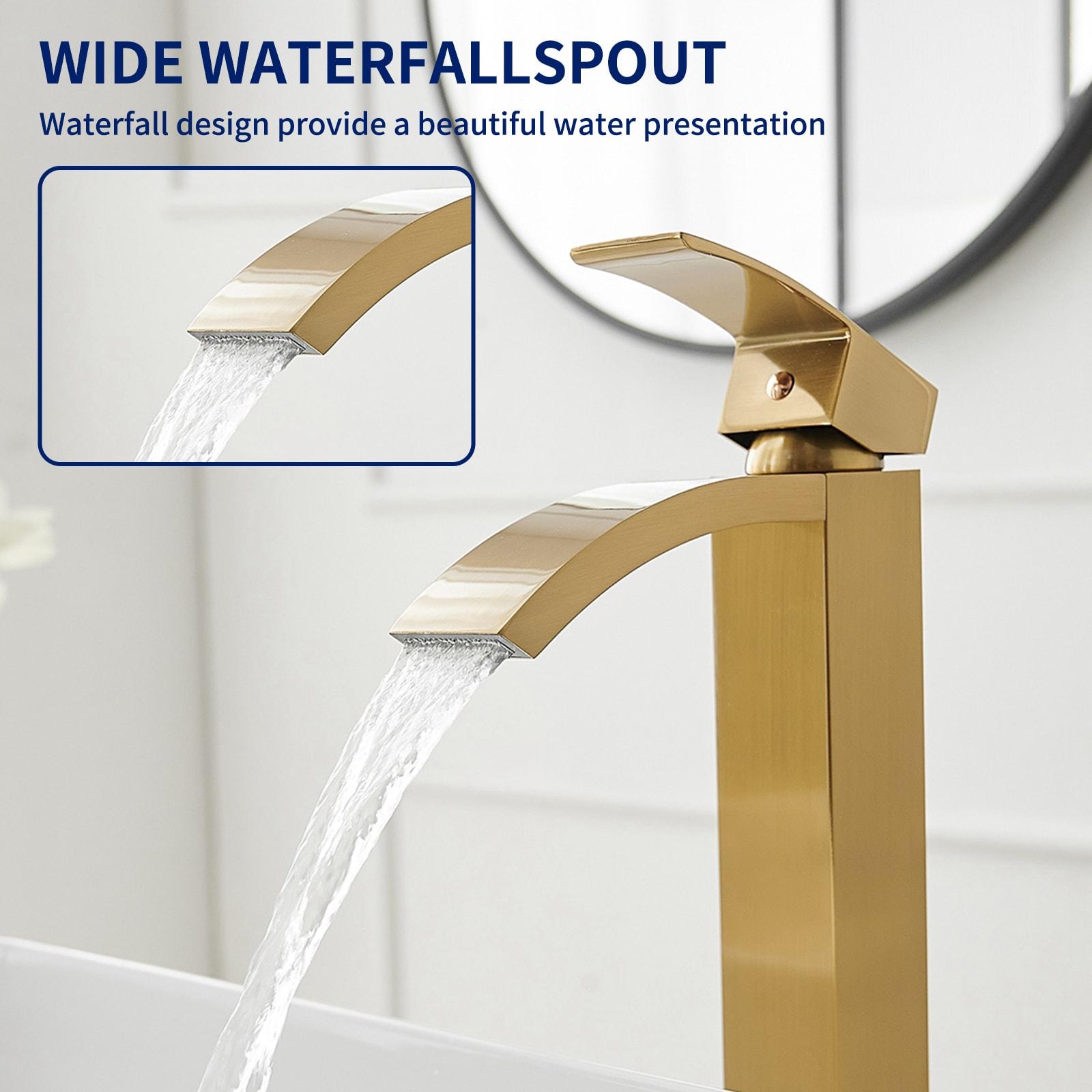 BWE Waterfall Single Hole Single Handle Bathroom Vessel Sink Faucet in Brushed Gold