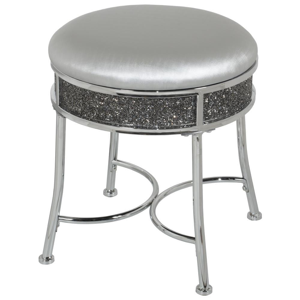 Hillsdale Roma Diamond Glam Fabric Upholstered Backless Vanity Stool in Chrome