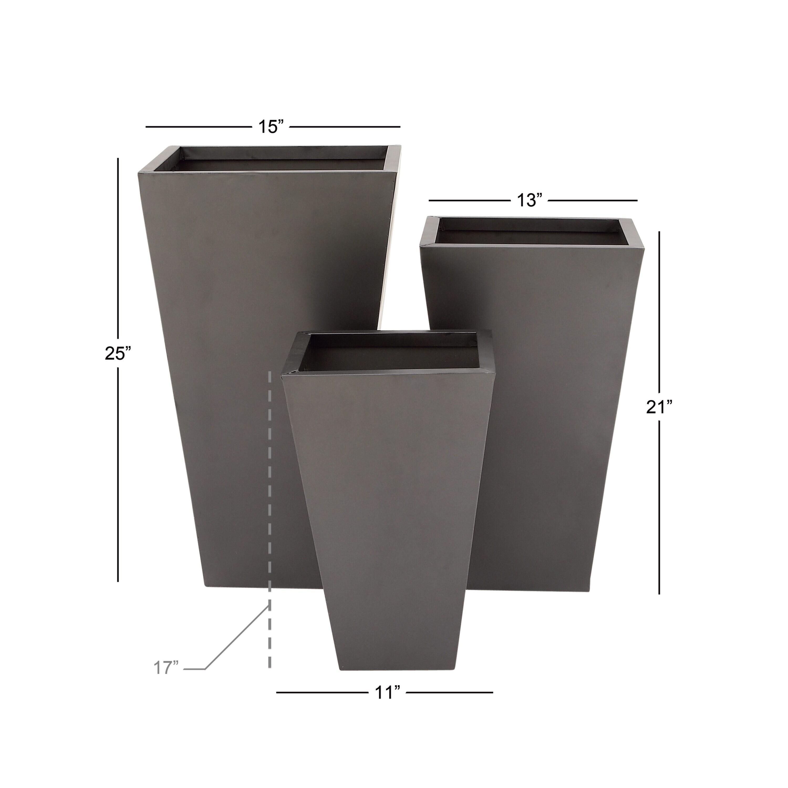 Set of 3 Modern Trapezoidal Iron Planters - Olivia & May: Indoor/Outdoor Freestanding Decor, No Drainage