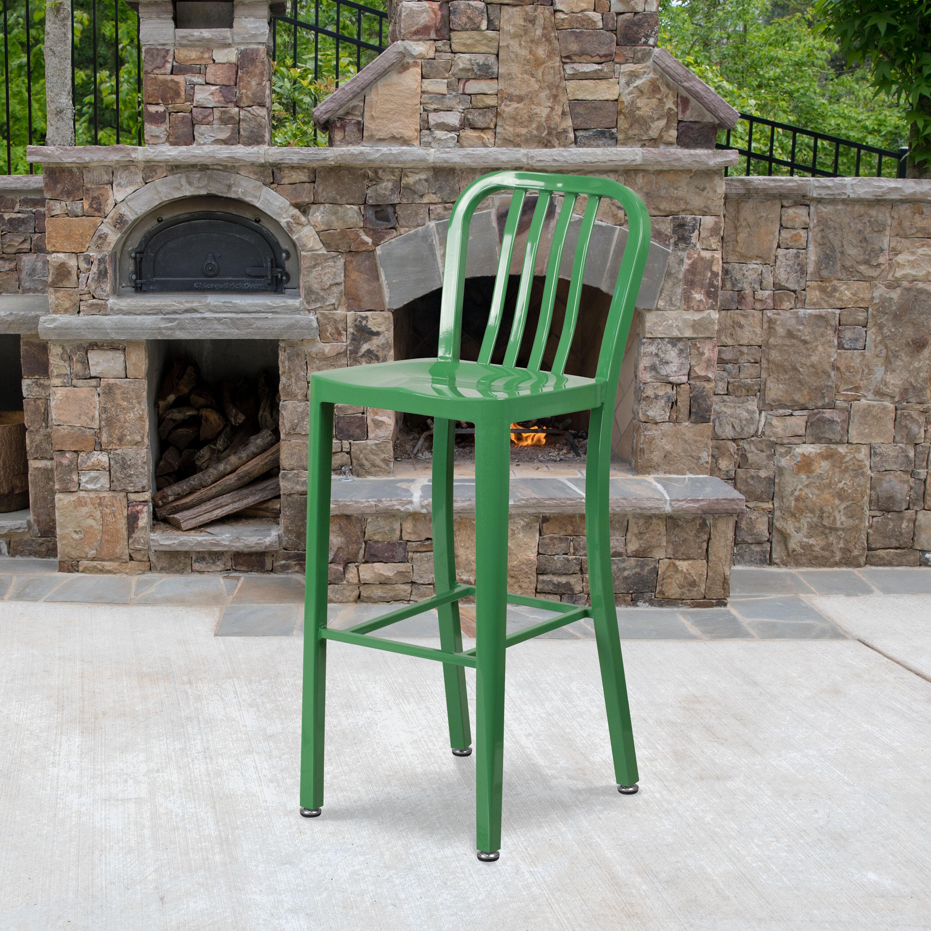 Flash Furniture Commercial Grade 30" High Green Metal Indoor-Outdoor Barstool with Vertical Slat Back