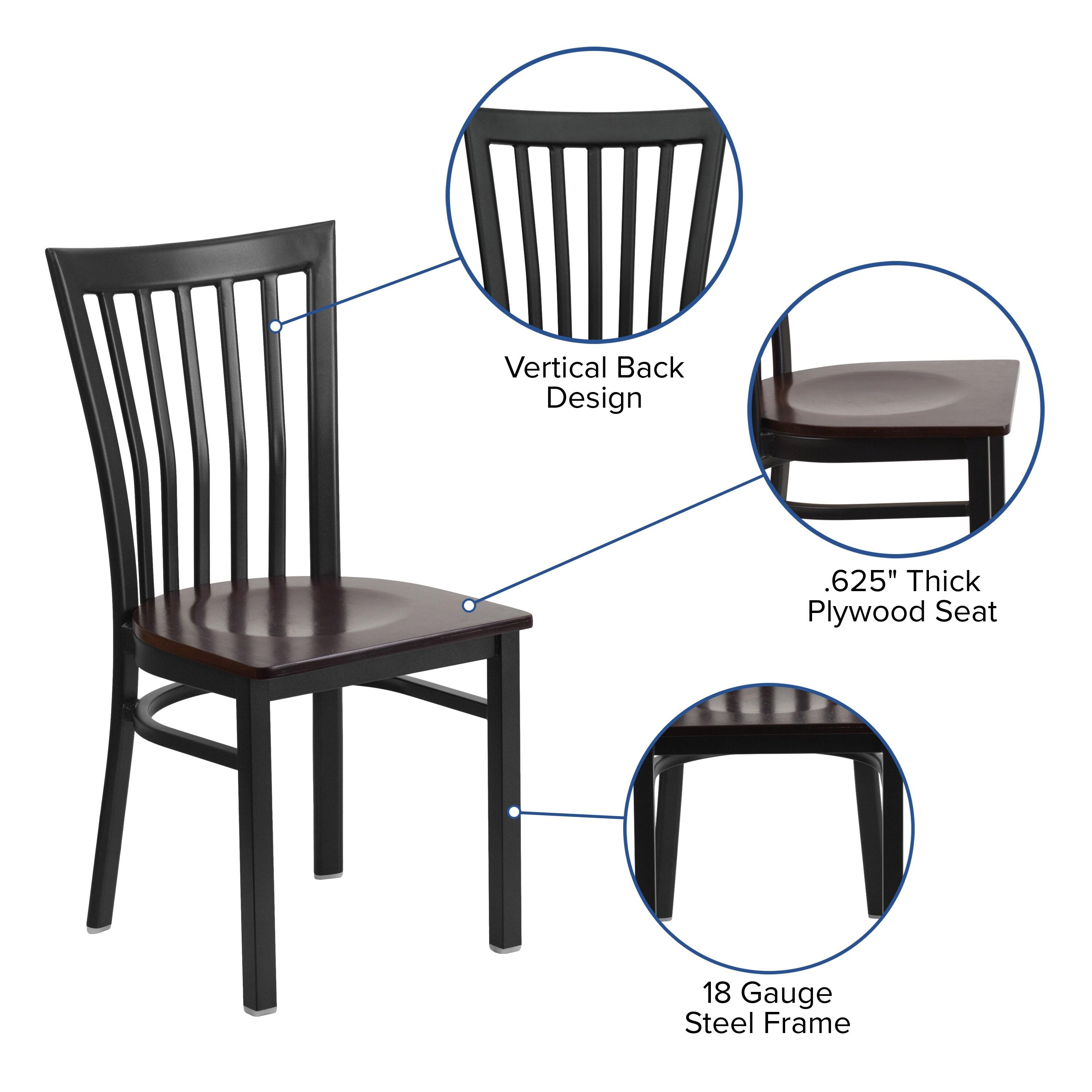 Flash Furniture HERCULES Series Black School House Back Metal Restaurant Chair - Walnut Wood Seat