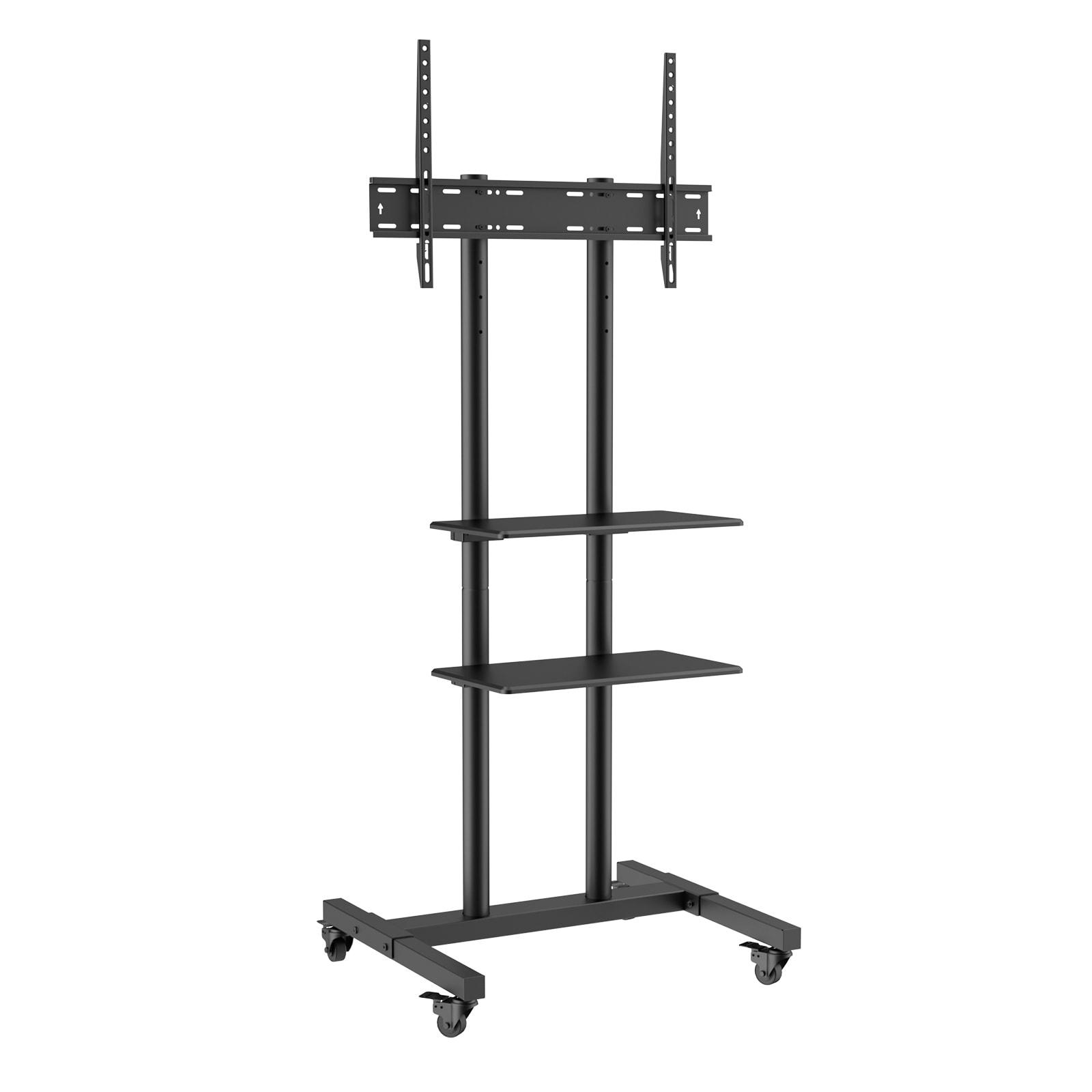 Black Adjustable Mobile TV Stand with Double Tray for 32-70 inch TVs