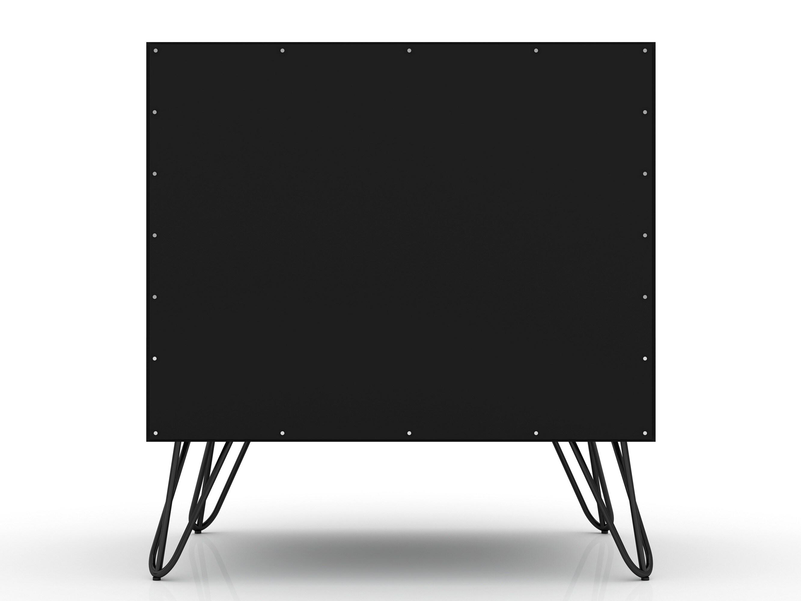 Set of 2 Rockefeller 2 Drawer Nightstands Black - Manhattan Comfort: Modern Bedside Storage Furniture