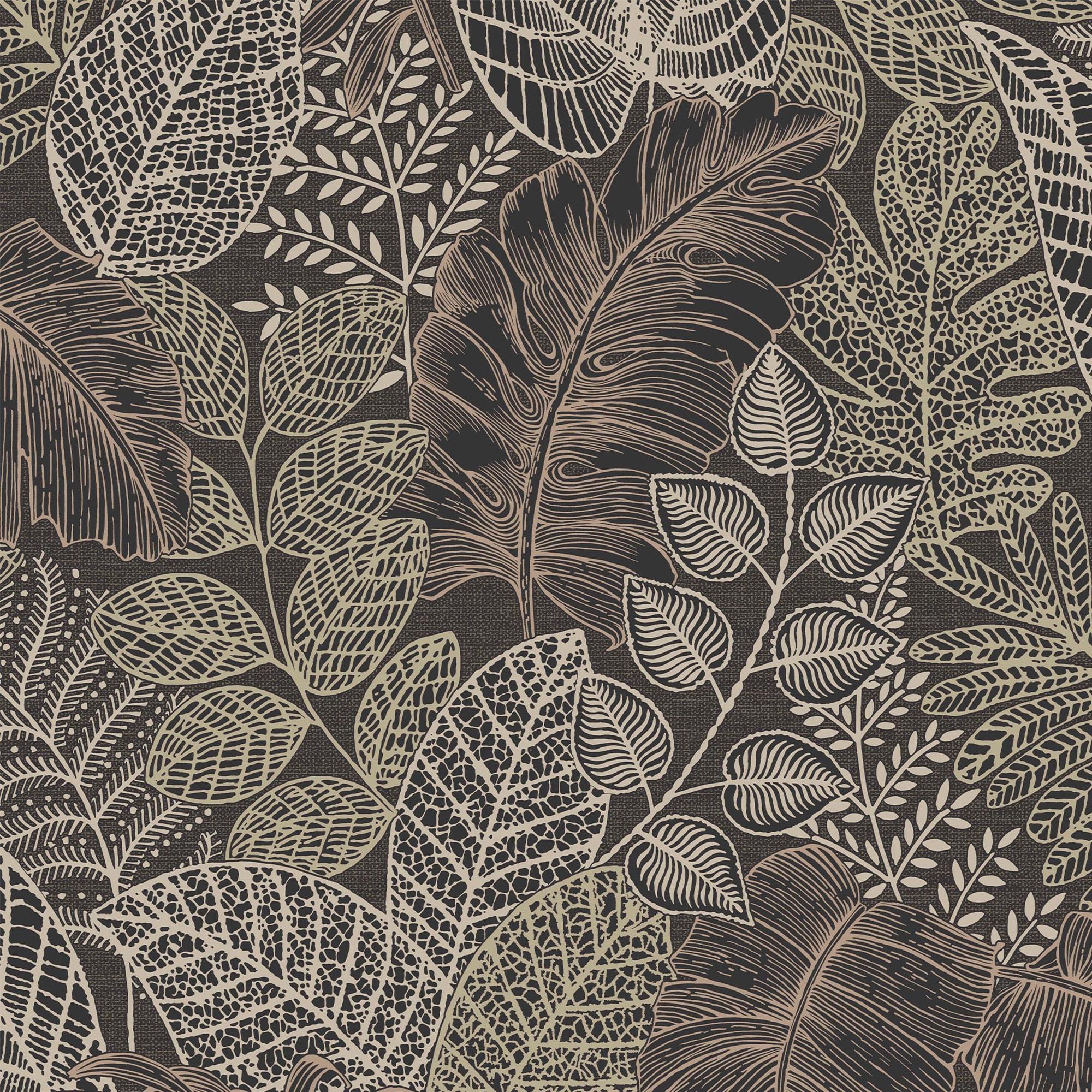 Superfresco Easy Scattered Leaves Charcoal and Gold Wallpaper
