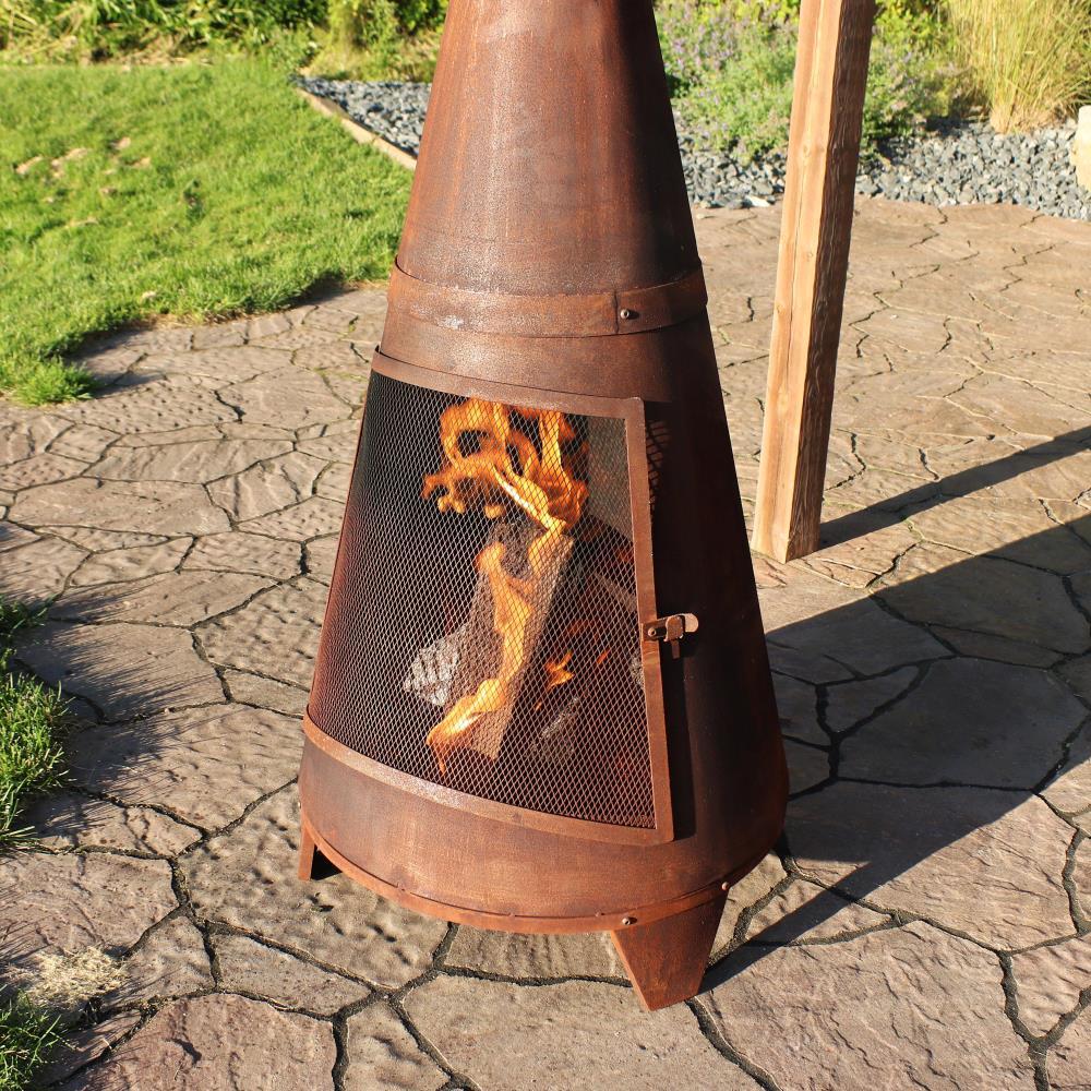 SunnyDaze Decor 70'' H x 23.5'' W 70" Rust Patina Finish Steel Wood-Burning Chiminea with Spark Screen