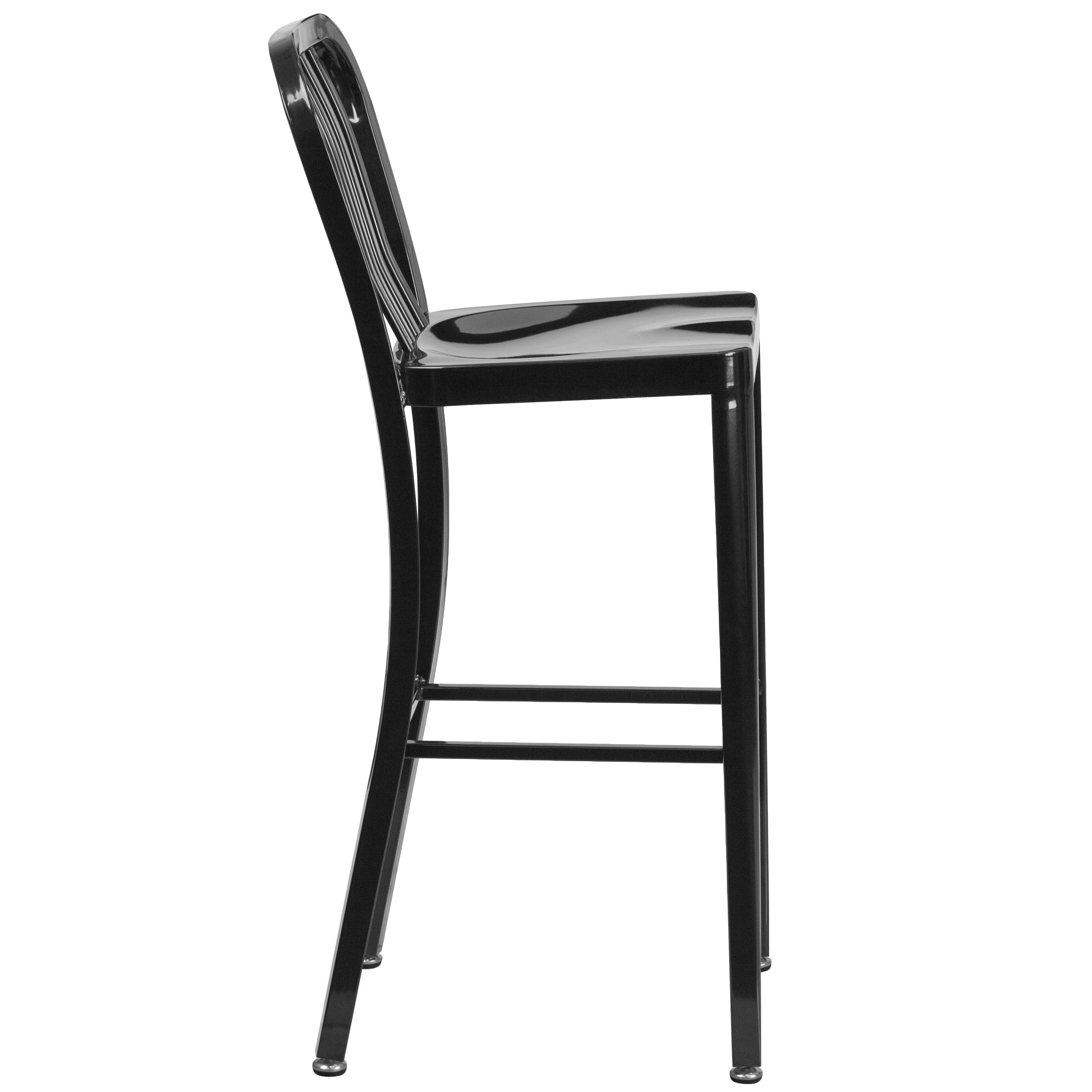 Flash Furniture Commercial Grade 30" High Black Metal Indoor-Outdoor Barstool with Vertical Slat Back