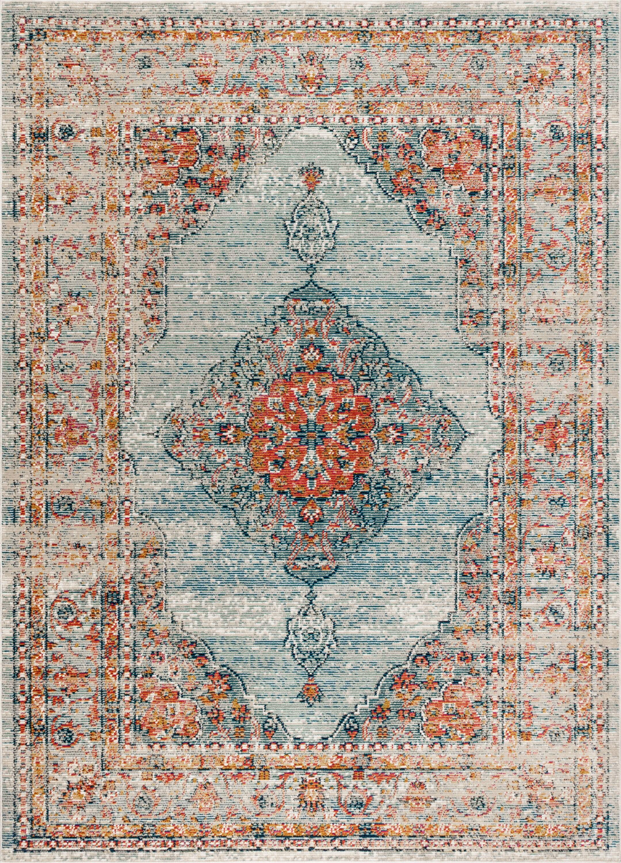4'x6' Cadiz Vintage Medallion Area Rug, Coral/Turquoise - JONATHAN Y