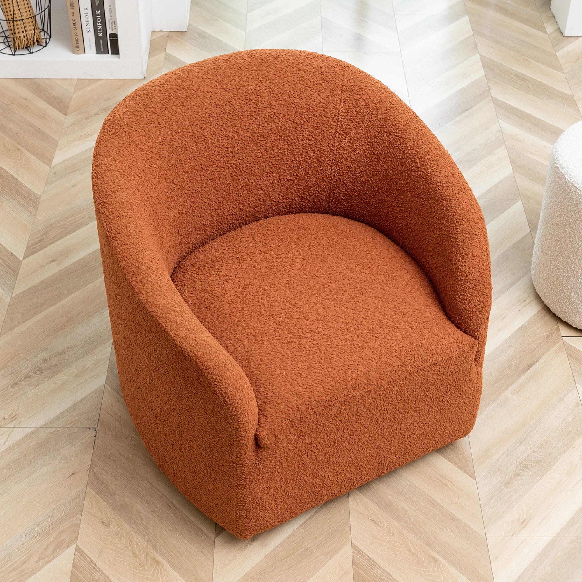 Kinwell 32" Wide Boucle Upholstered Swivel Barrel Chair Caramel: Mid-Century Modern, No Assembly Required