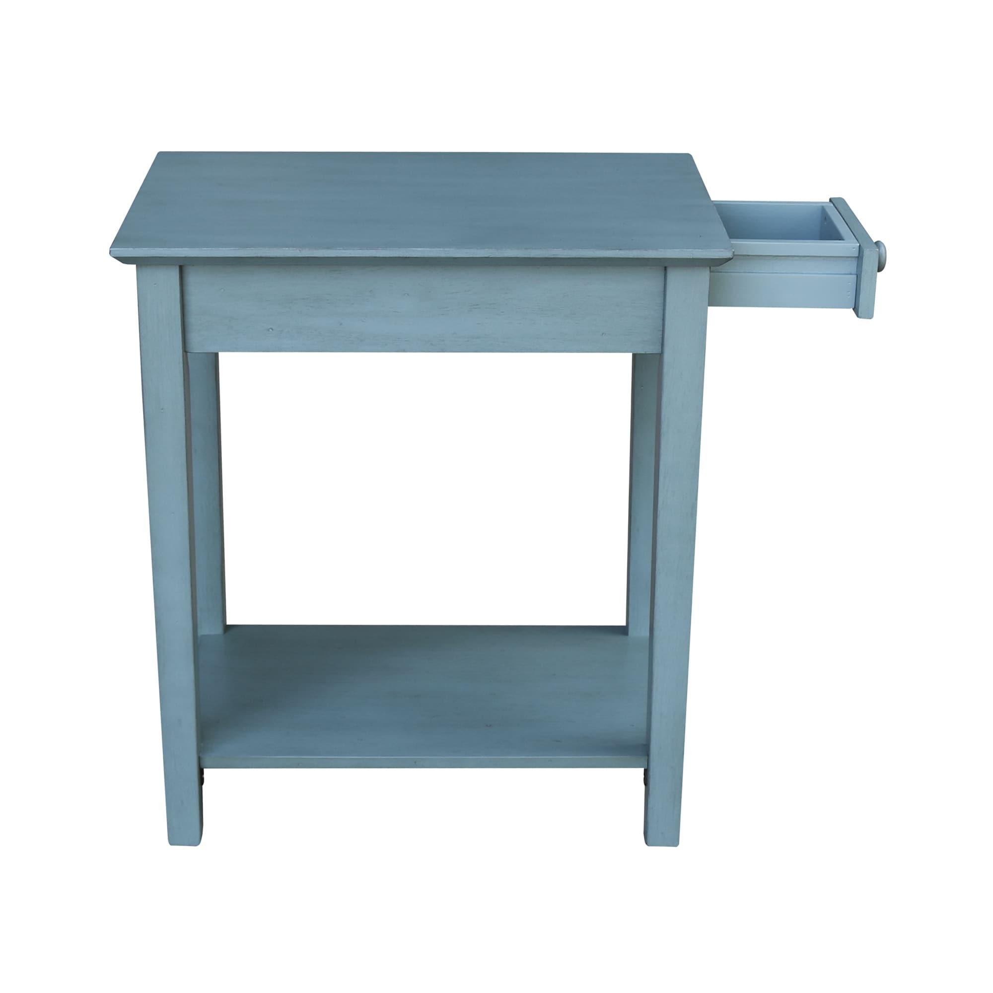 Narrow End Table Ocean Blue - International Concepts: Solid Wood, Mid-Century Modern, Drawer & Shelf