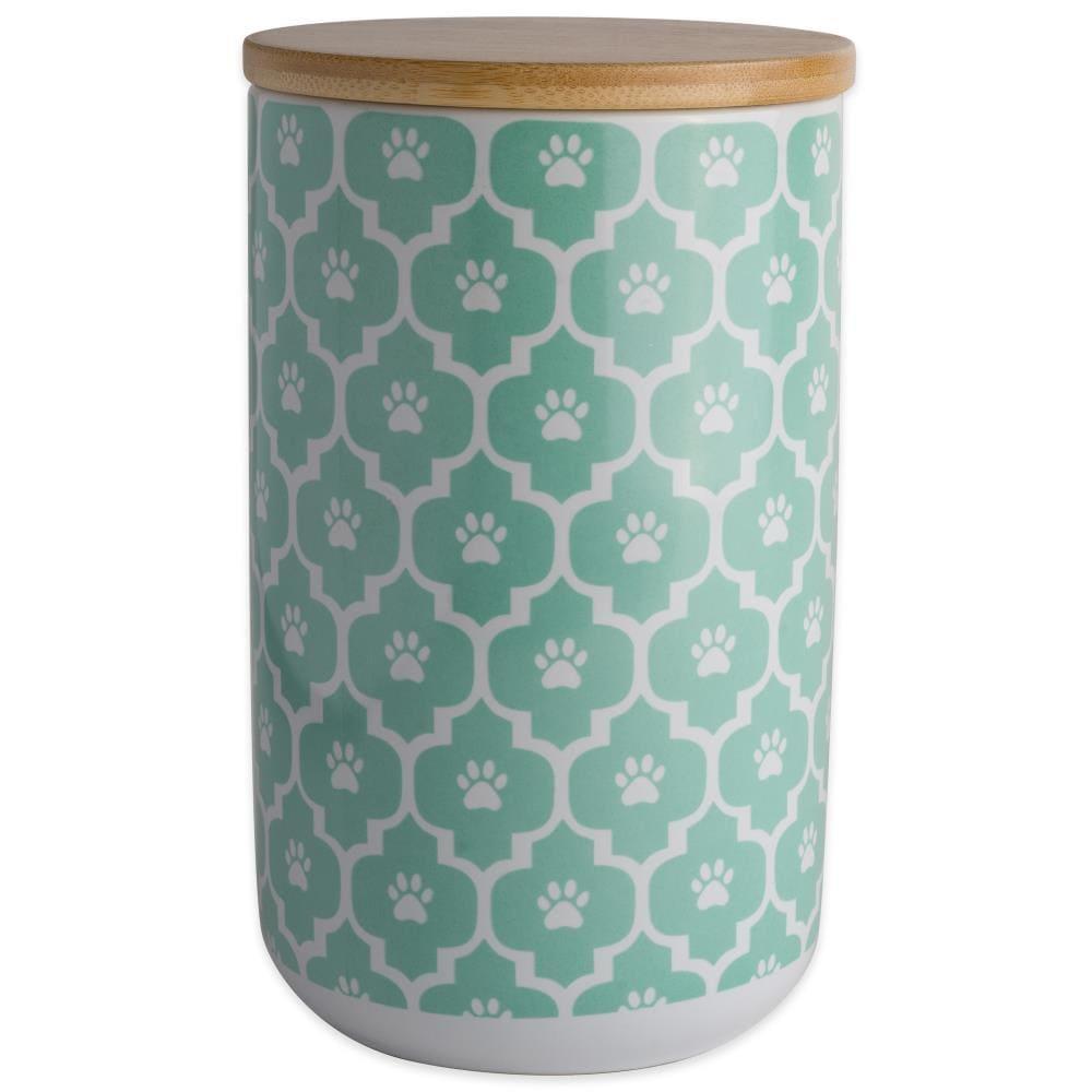 Aqua Ceramic Airtight Pet Treat Canister with Bamboo Lid