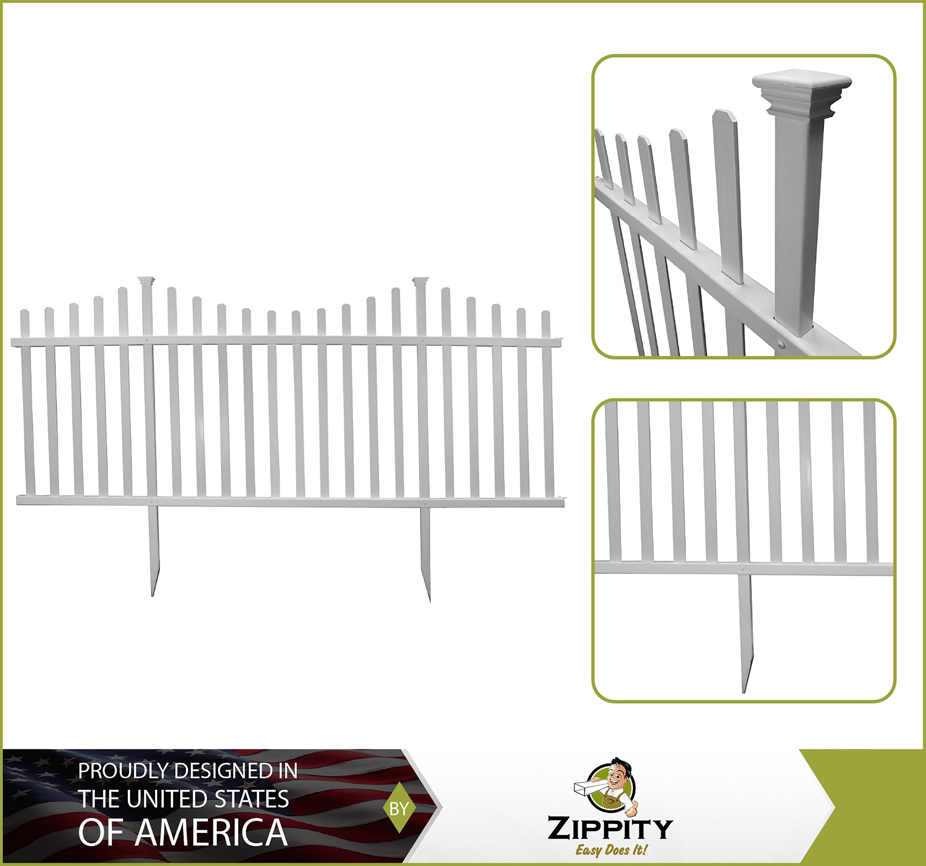 42in H x 92in W (2 Panels) No Dig Zippity Manchester Fence Kit, White Vinyl Picket Fence Panels, Perfect Durable Temporary Outdoor Fence for Backyard, Patio, or Garden, ZP19018