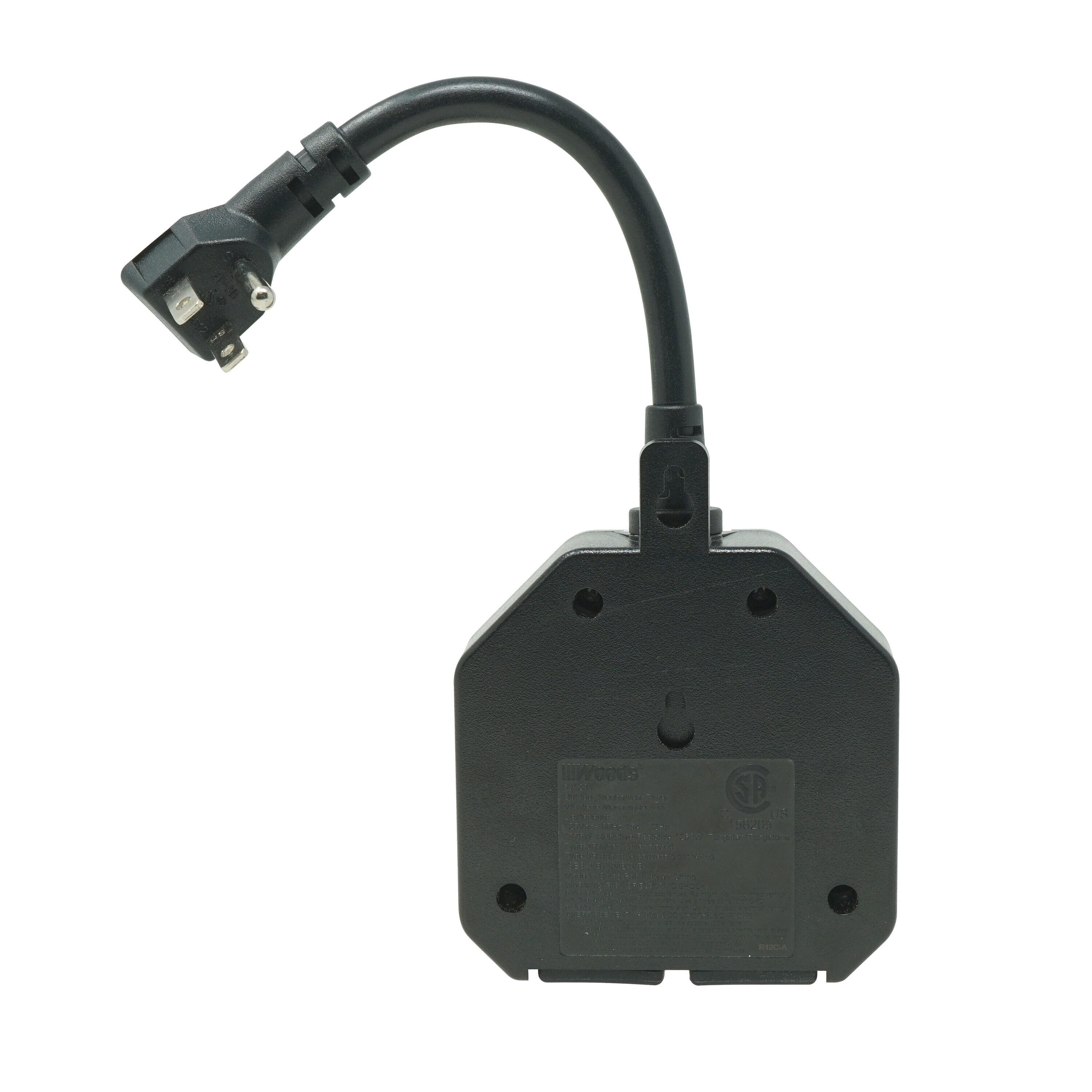 Woods 50123WD Black Outdoor 24-Hour Mechanical Timer with 2 Grounded Outlets
