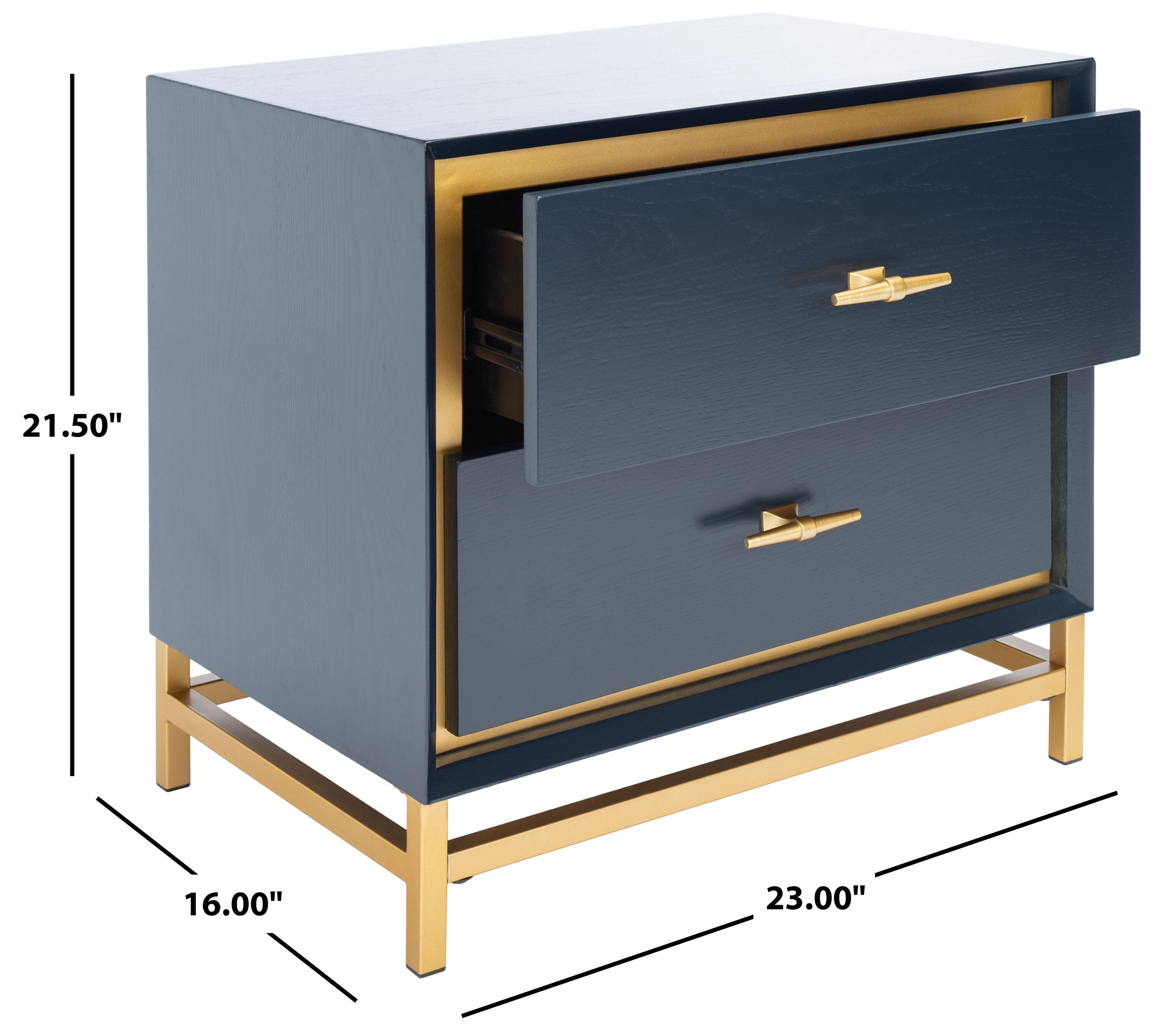 Fenno 2 Drawer Nightstand - Teal/Brass - Safavieh.