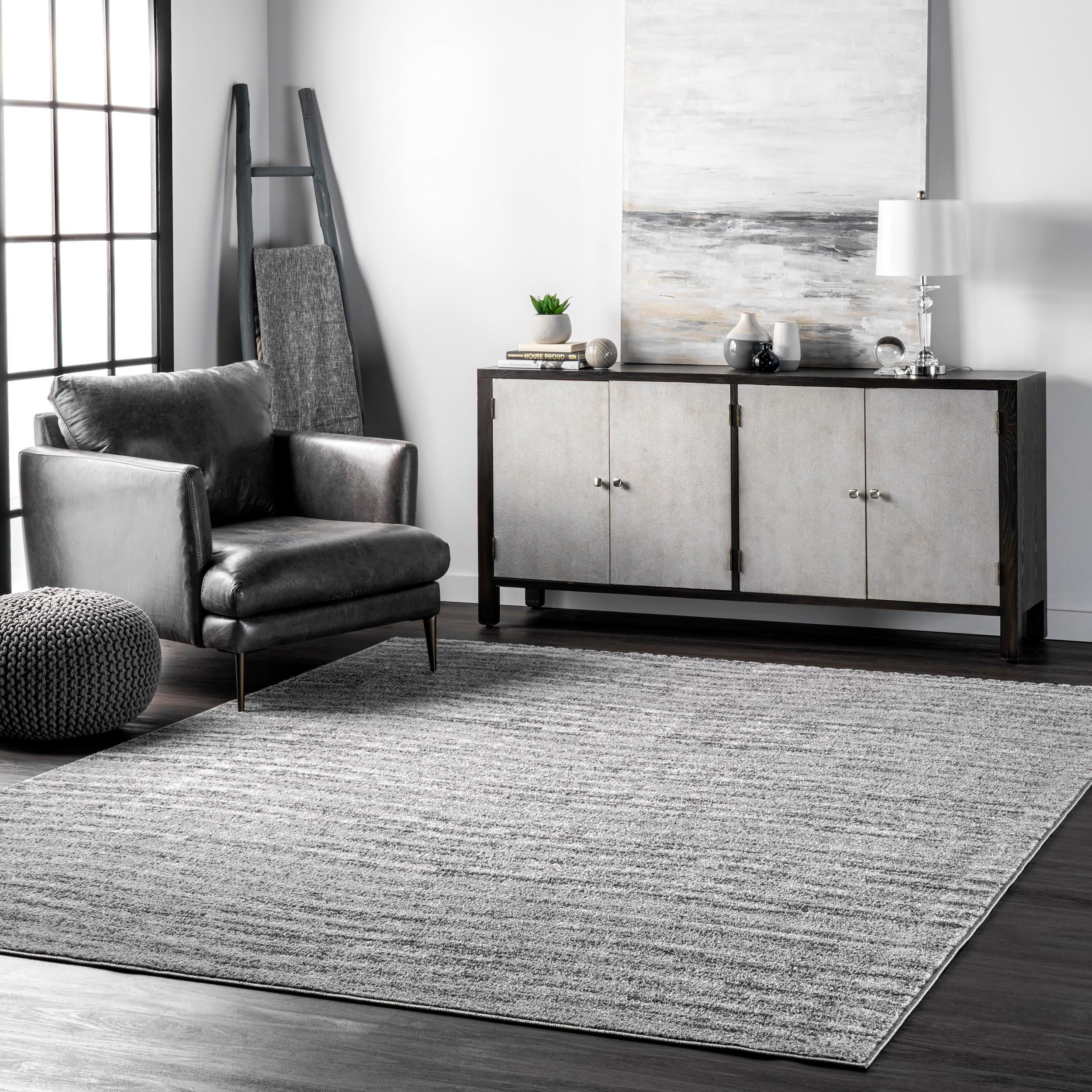 Gray Reversible Rectangular Synthetic Area Rug, 10' x 14'