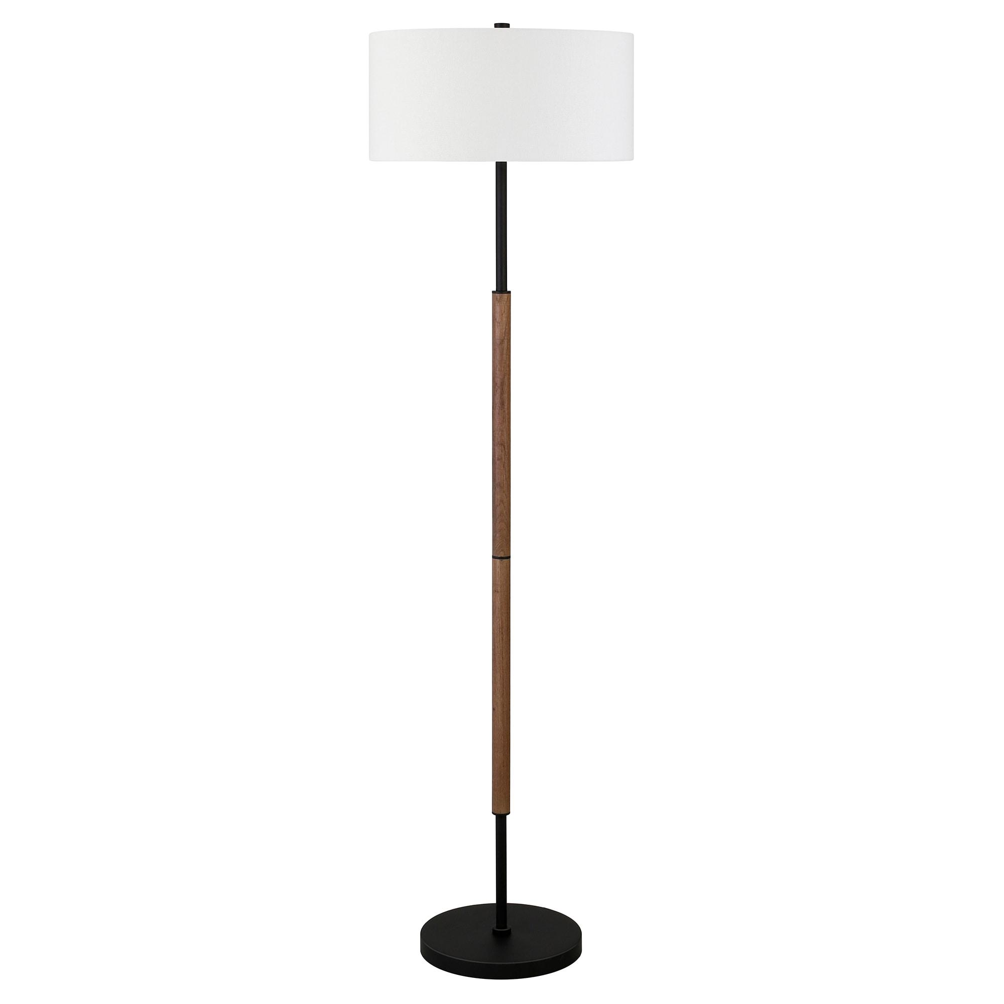 Henn&Hart 17" Blackened Bronze/Rustic Oak Metal/Fabric Floor Lamp