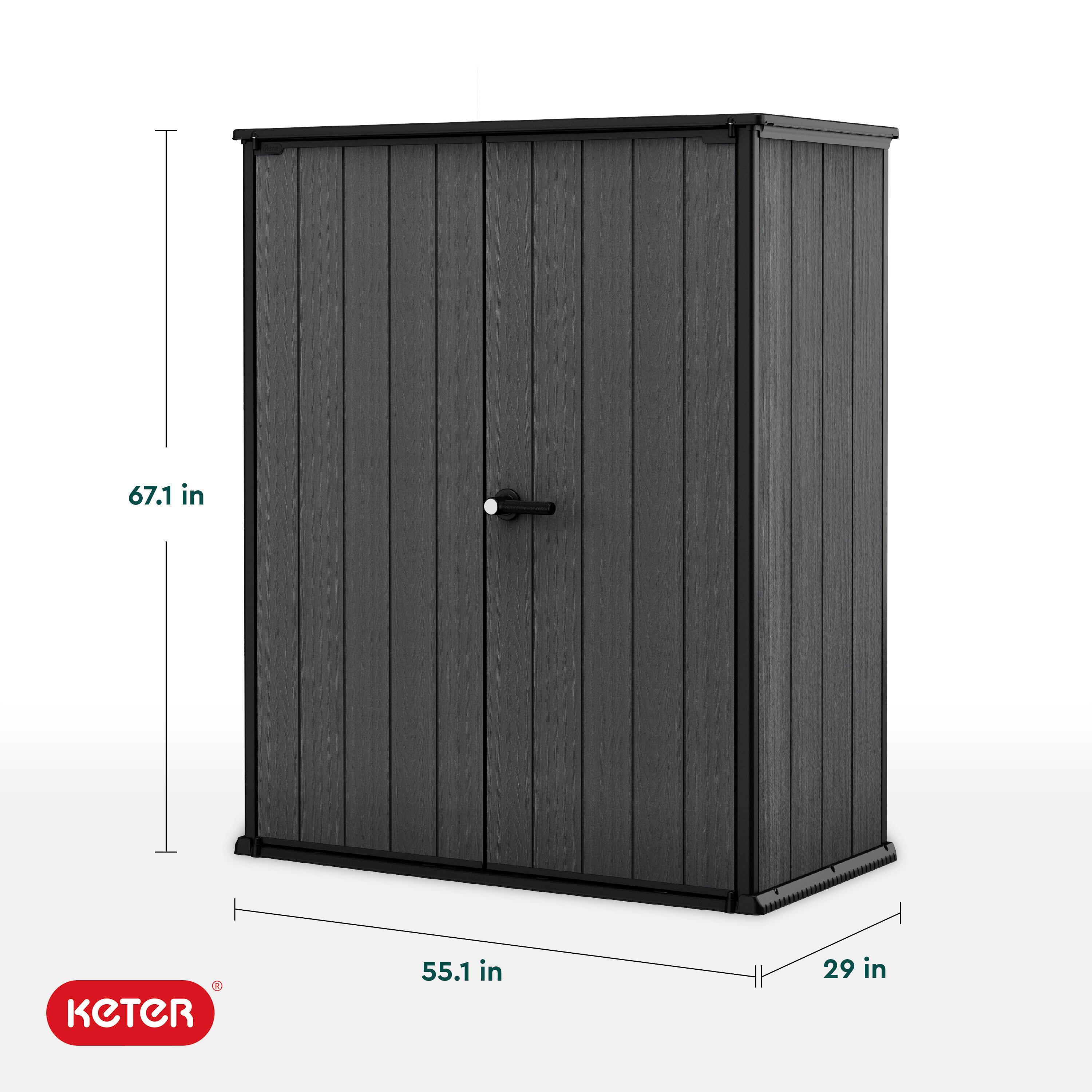 Keter Cortina Alto Veritcal Durable Resin Outdoor Storage Shed With Floor and Double Doors for Garden Patio Furniture and Tools, Graphite