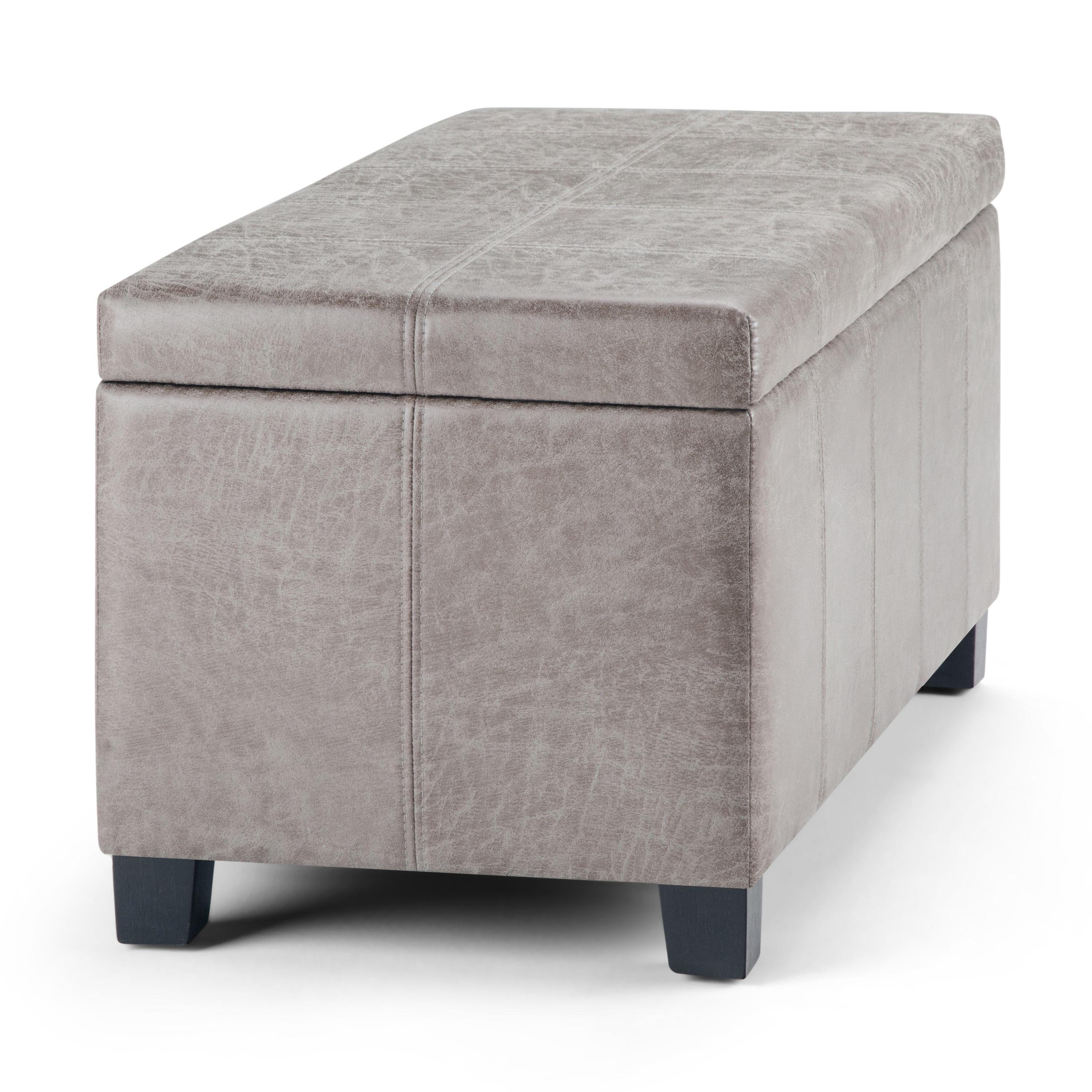 Dover 36 in. Wide Contemporary Rectangle Storage Ottoman Bench in Distressed Grey Taupe Vegan Faux Leather, Assembled