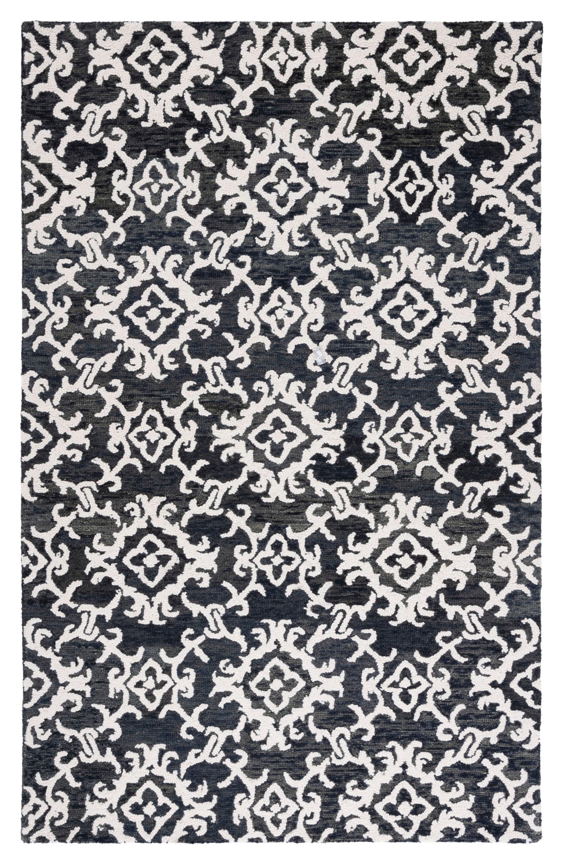 SAFAVIEH Blossom Cletus Geometric Wool Area Rug, Black/Ivory, 9' x 12'