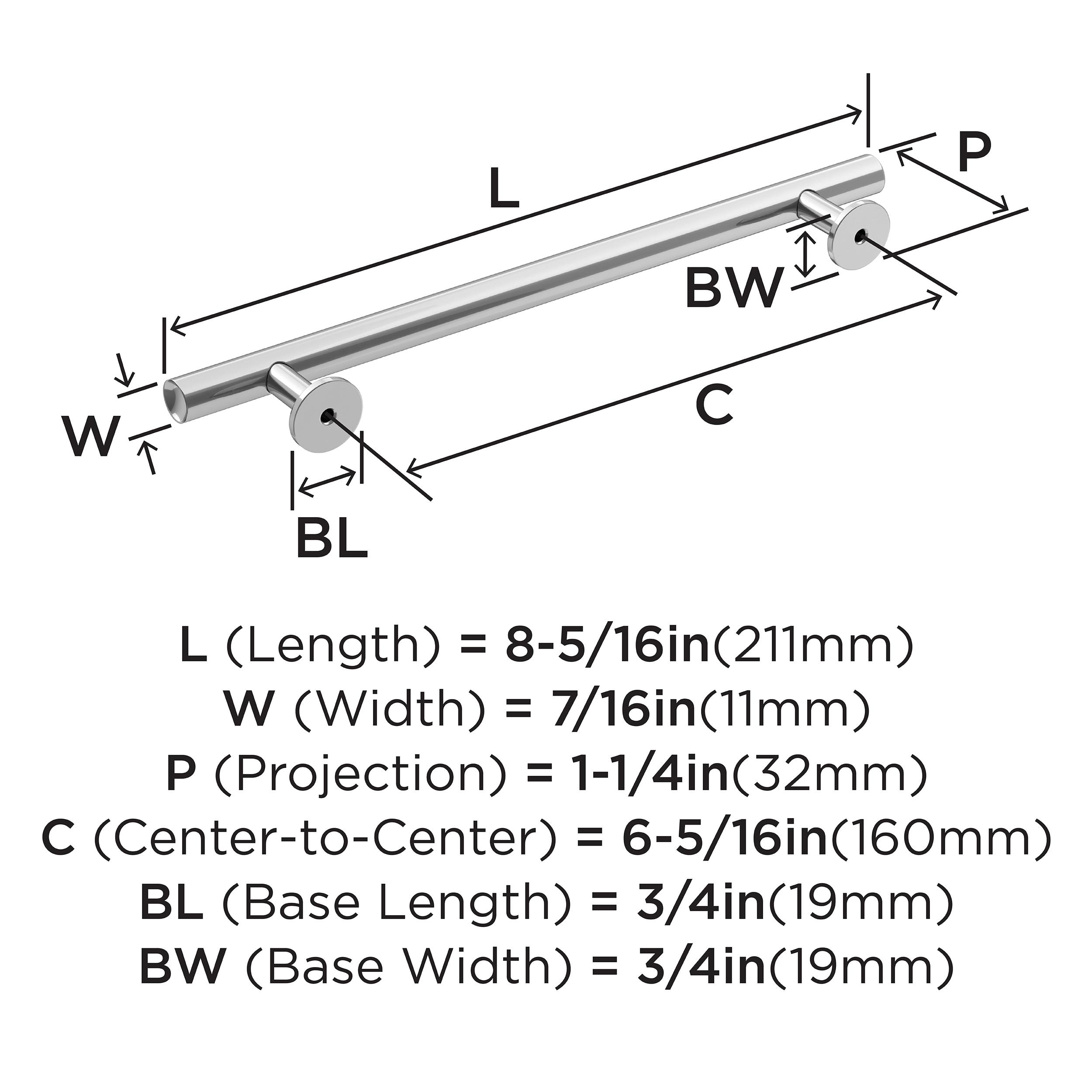 Amerock Radius 6-5/16 inch (160mm) Center-to-Center Polished Chrome Cabinet Pull