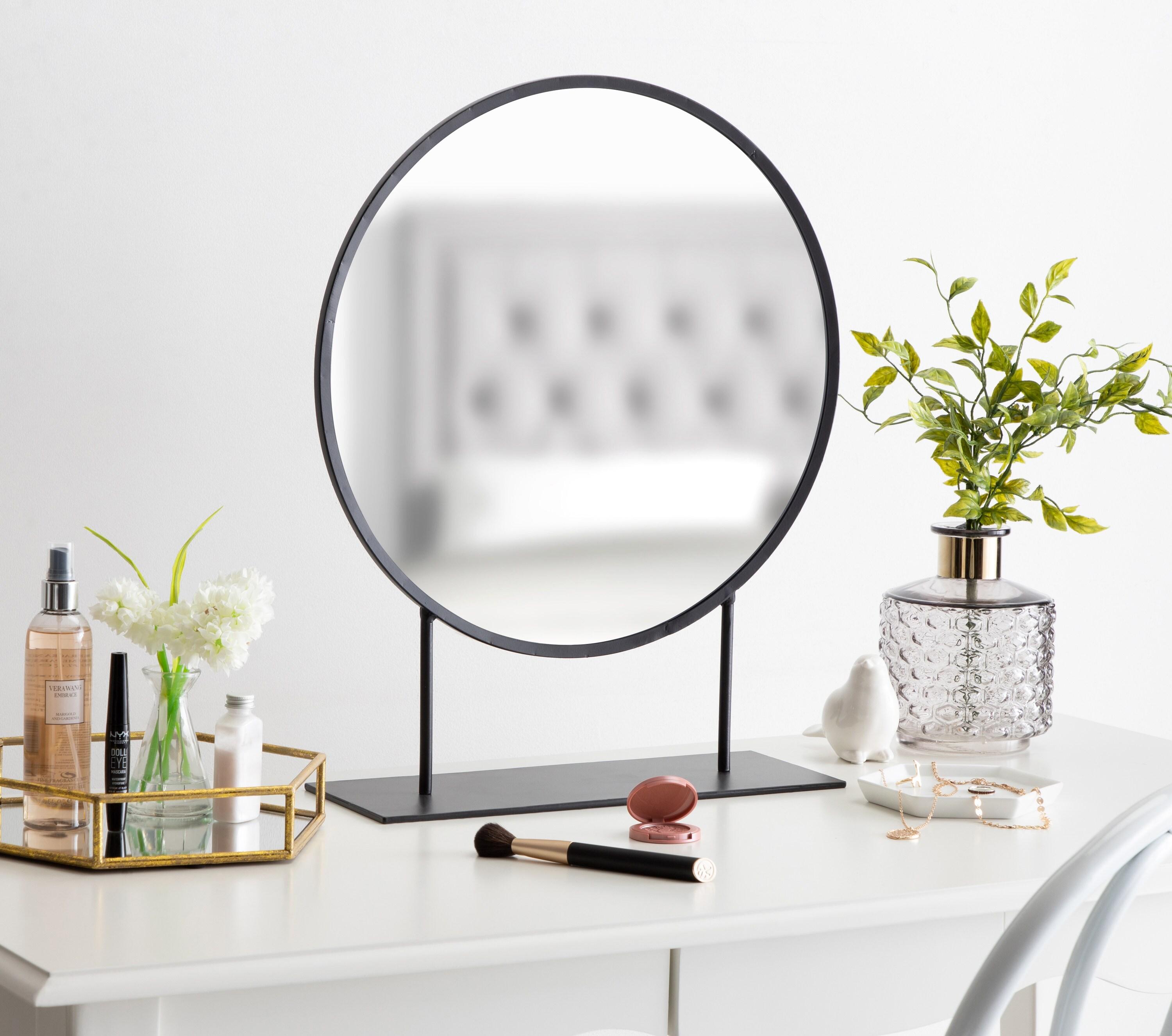 Kate and Laurel Rouen Modern Glam Round Metal Frame Table Mirror with Stand, Black