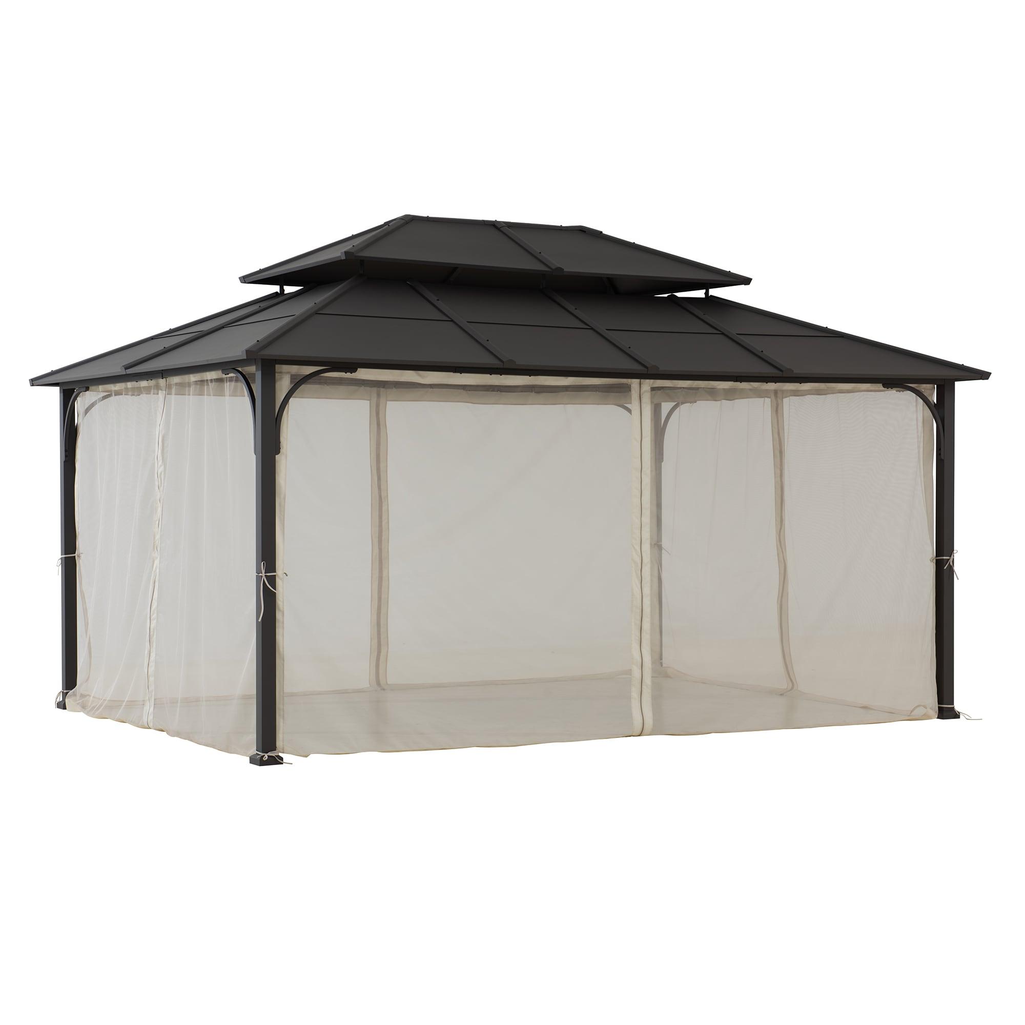Sunjoy Sunjoy Hardtop Gazebo 12 x 16 ft. Outdoor Gazebo, Heavy Duty Steel Frame Gazebo, Double Tiered Metal Gazebo with Ceiling Hook and Removable Netting Sidewalls
