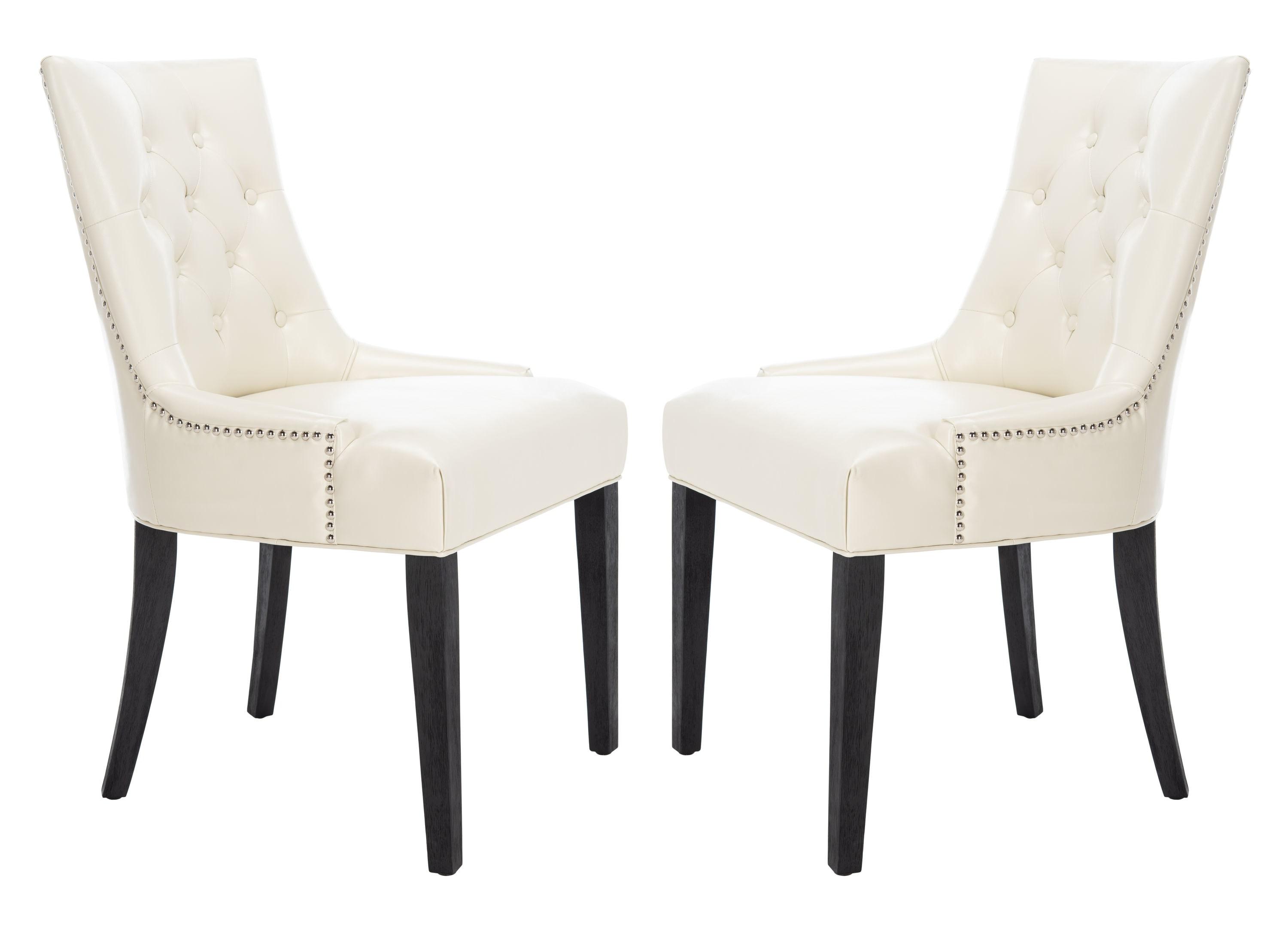 SAFAVIEH Abby Flat Cream/Espresso Bicast Leather Tufted Side Chair (Set of 2) (22 in. W x 23.8 in. D x 36.4 in. H)