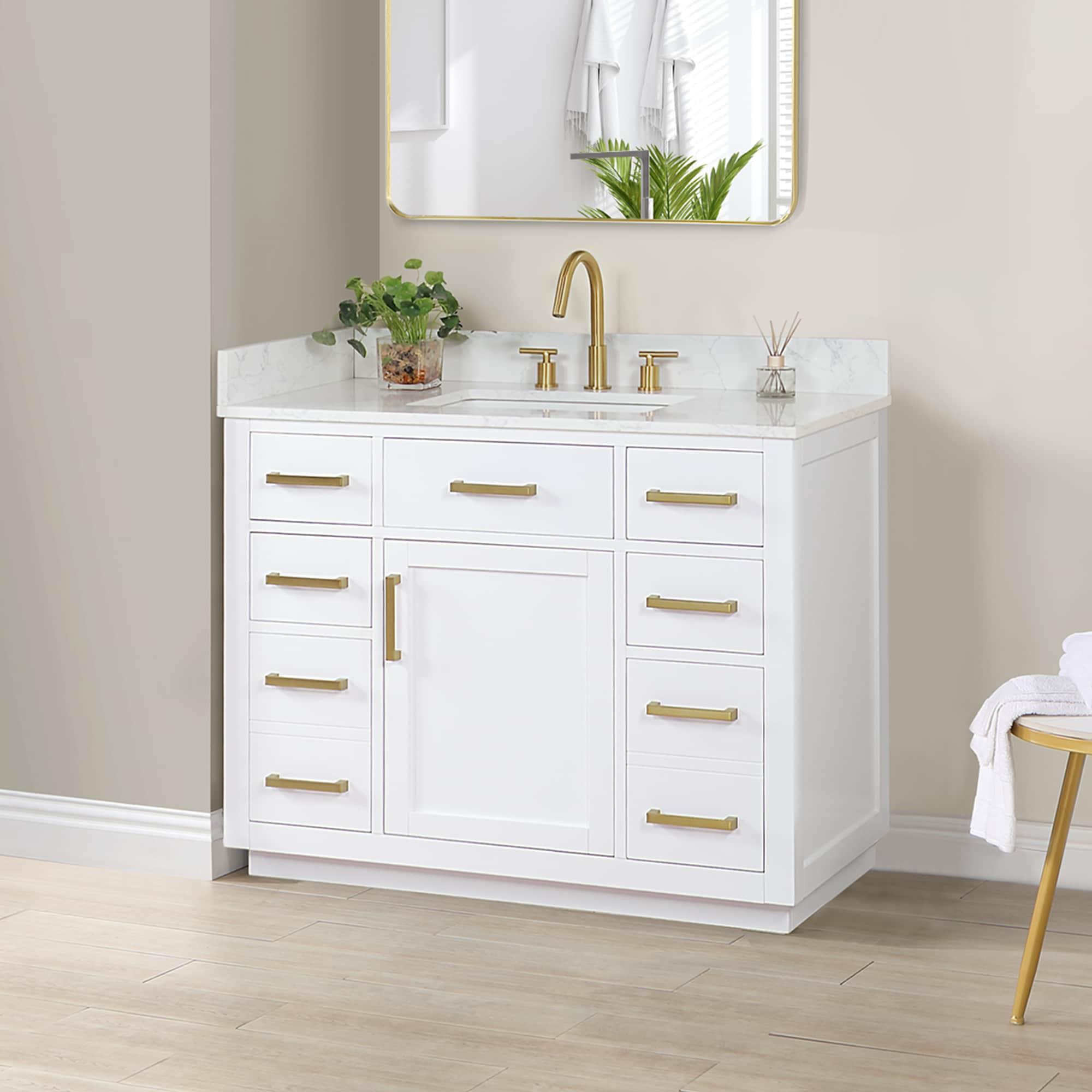 Gavino 42" Wood Vanity in White with Composite Stone Top no Mirror