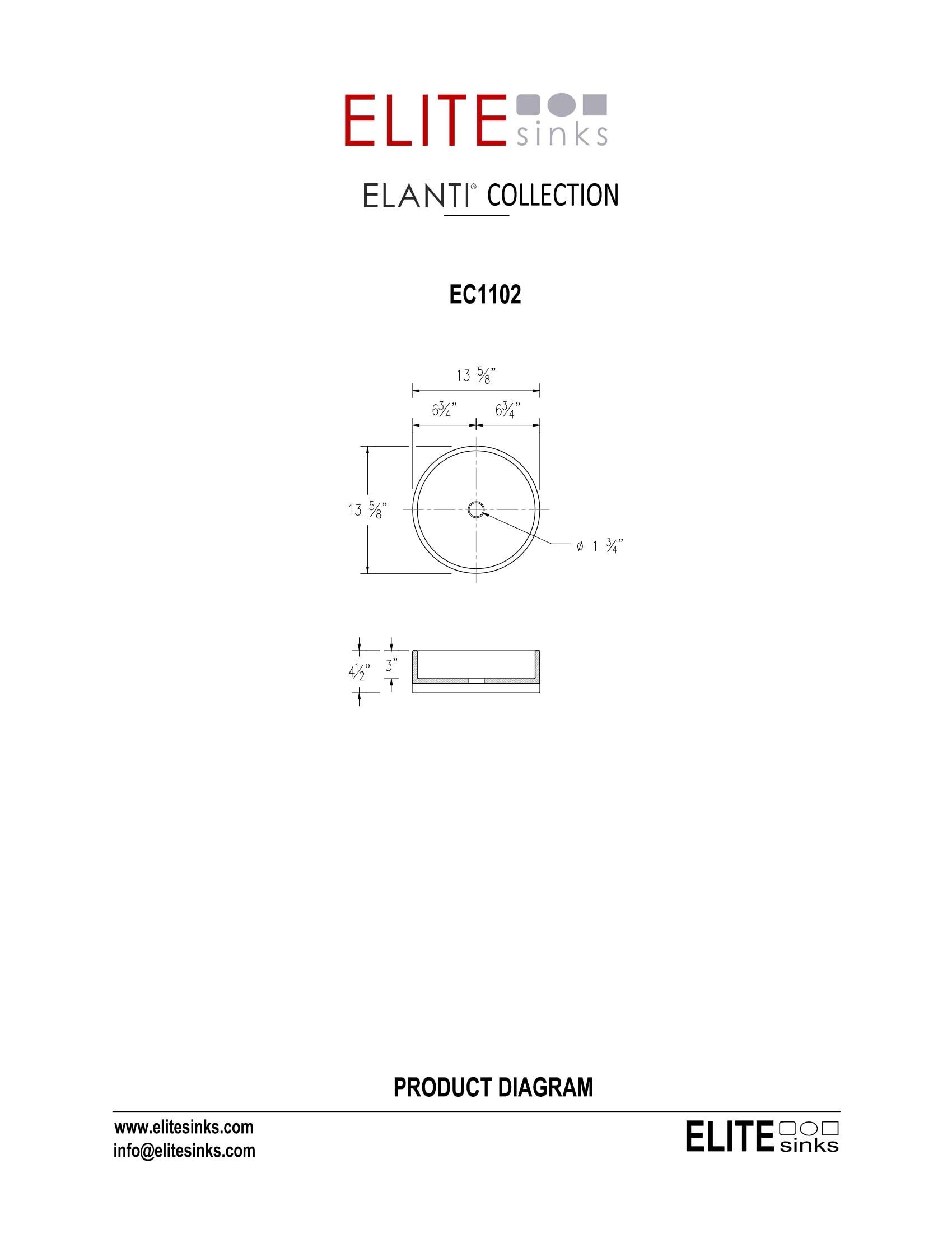 Elanti 1102 Elanti 13.63'' White Porcelain Circular Bathroom Sink