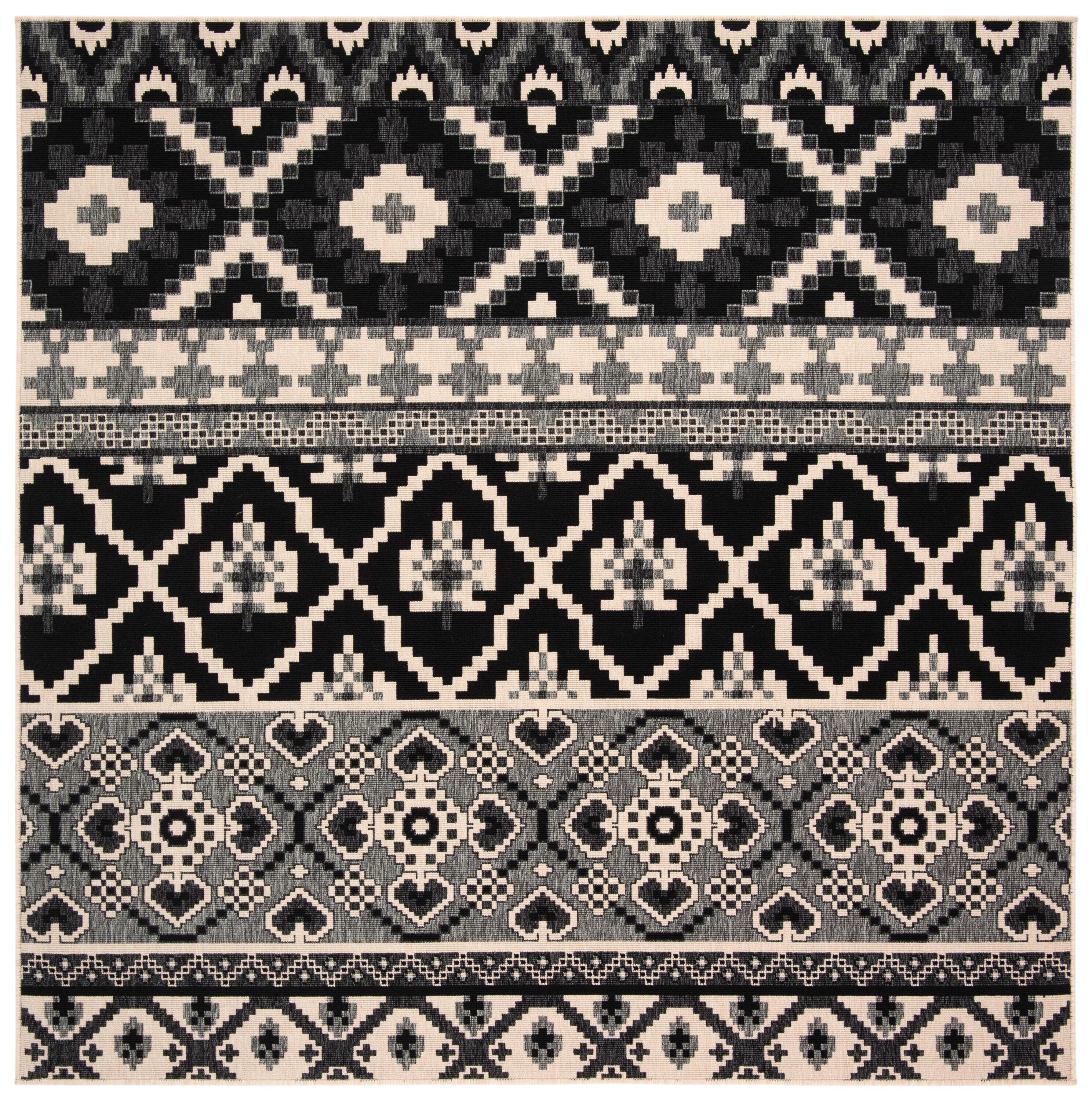 Veranda VER097 Power Loomed Indoor/Outdoor Area Rug - Black/Beige - 6'7"x6'7" - Safavieh.