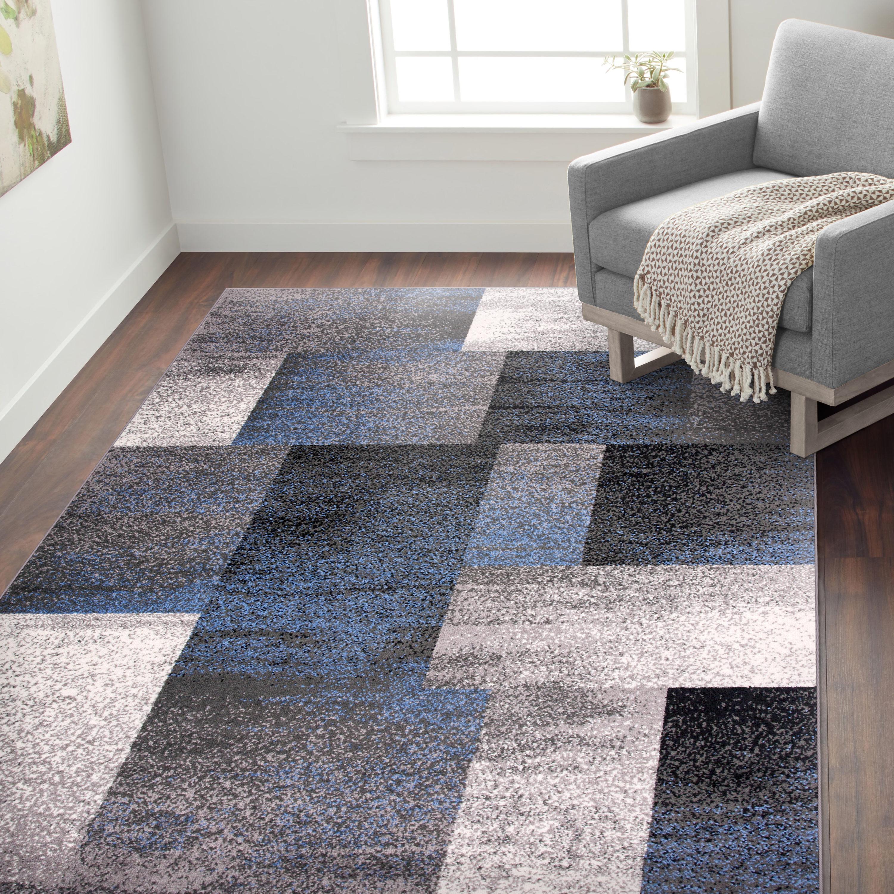 World Rug Gallery Contemporary Modern Geometric Boxes Area Rug - Blue 7'10" x 10'