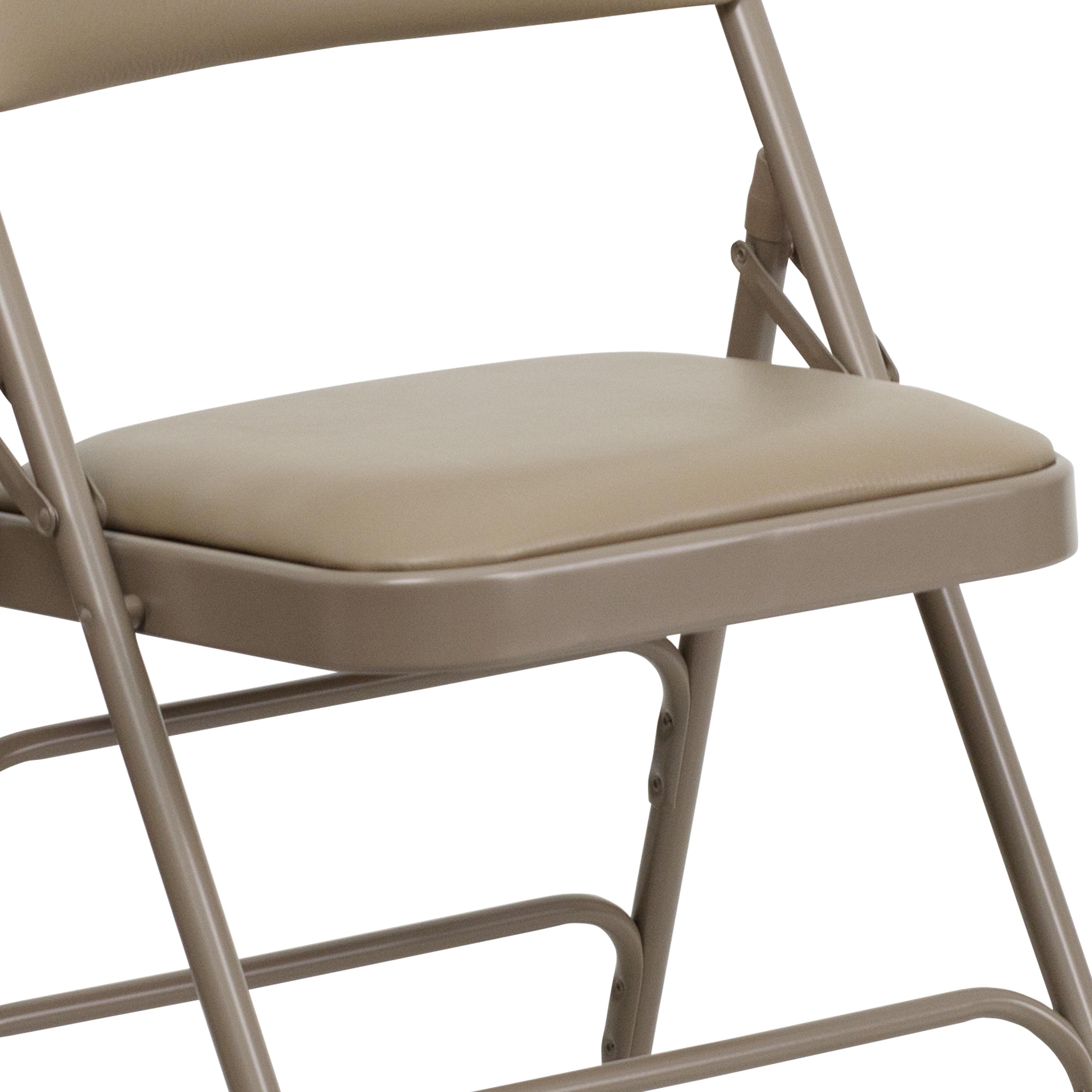 Flash Furniture 4 Pack HERCULES Series Curved Triple Braced & Double Hinged Beige Vinyl Metal Folding Chair