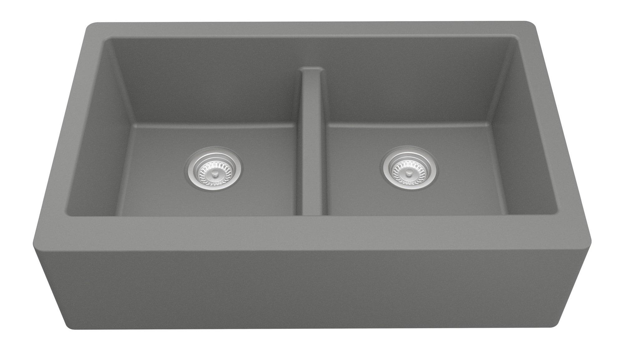 Karran Quartz 34'' X 21-1/4'' 50/50 Double Bowl Farmhouse/Apron Front Kitchen Sink Kit