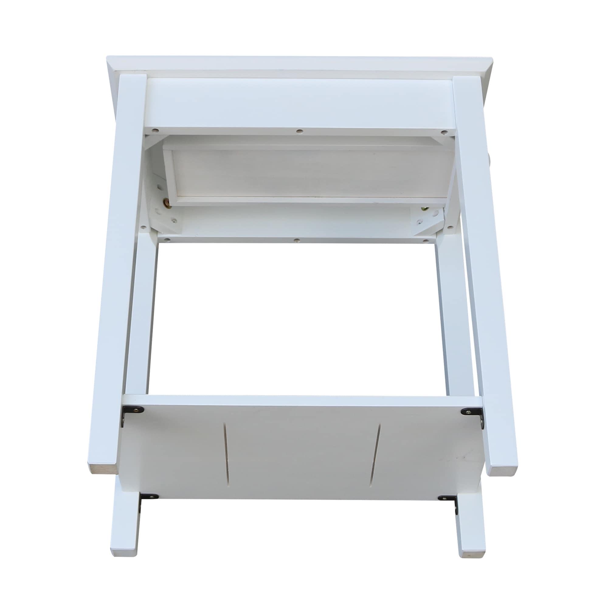 Narrow End Table White - International Concepts: Solid Parawood, Mid-Century Modern Style, 25" High