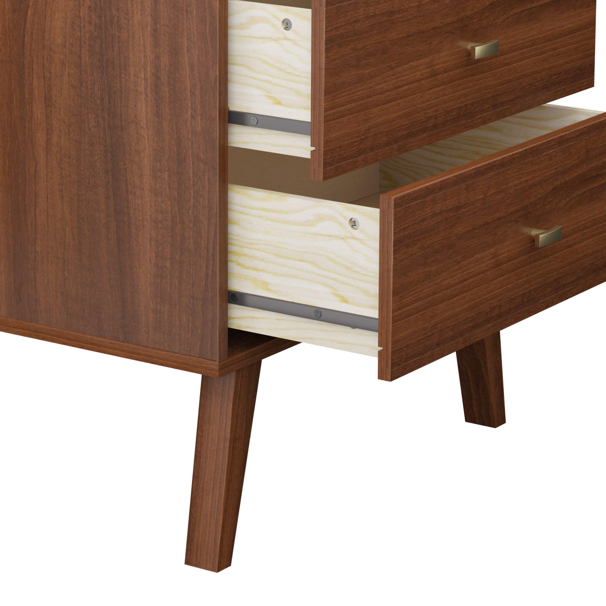 Prepac Milo Mid-Century Modern 2 Drawers Tall Nightstand with Shelf Cherry: Laminated, MDF, Metal Hardware